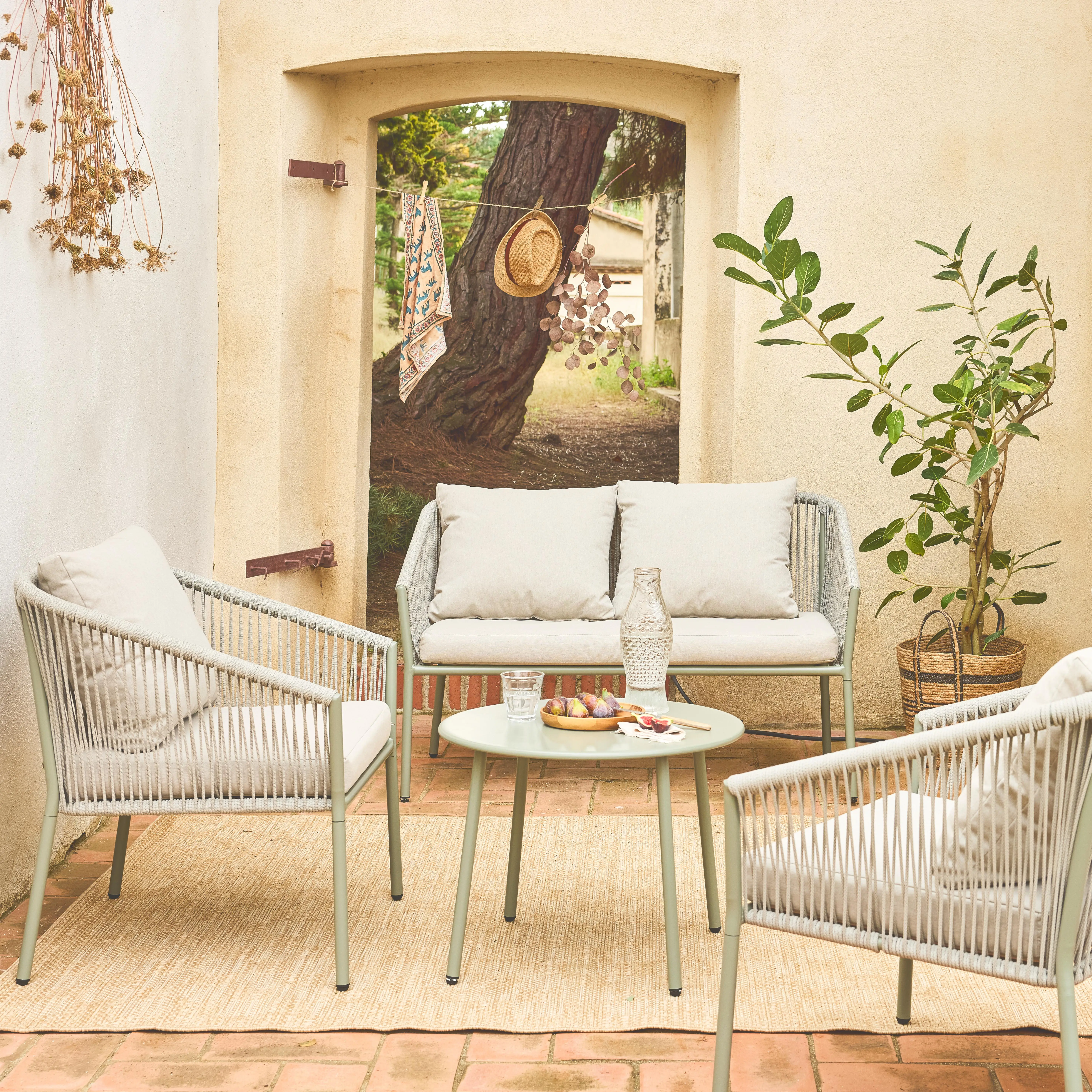 Salon de jardin acier et cordes 4 places