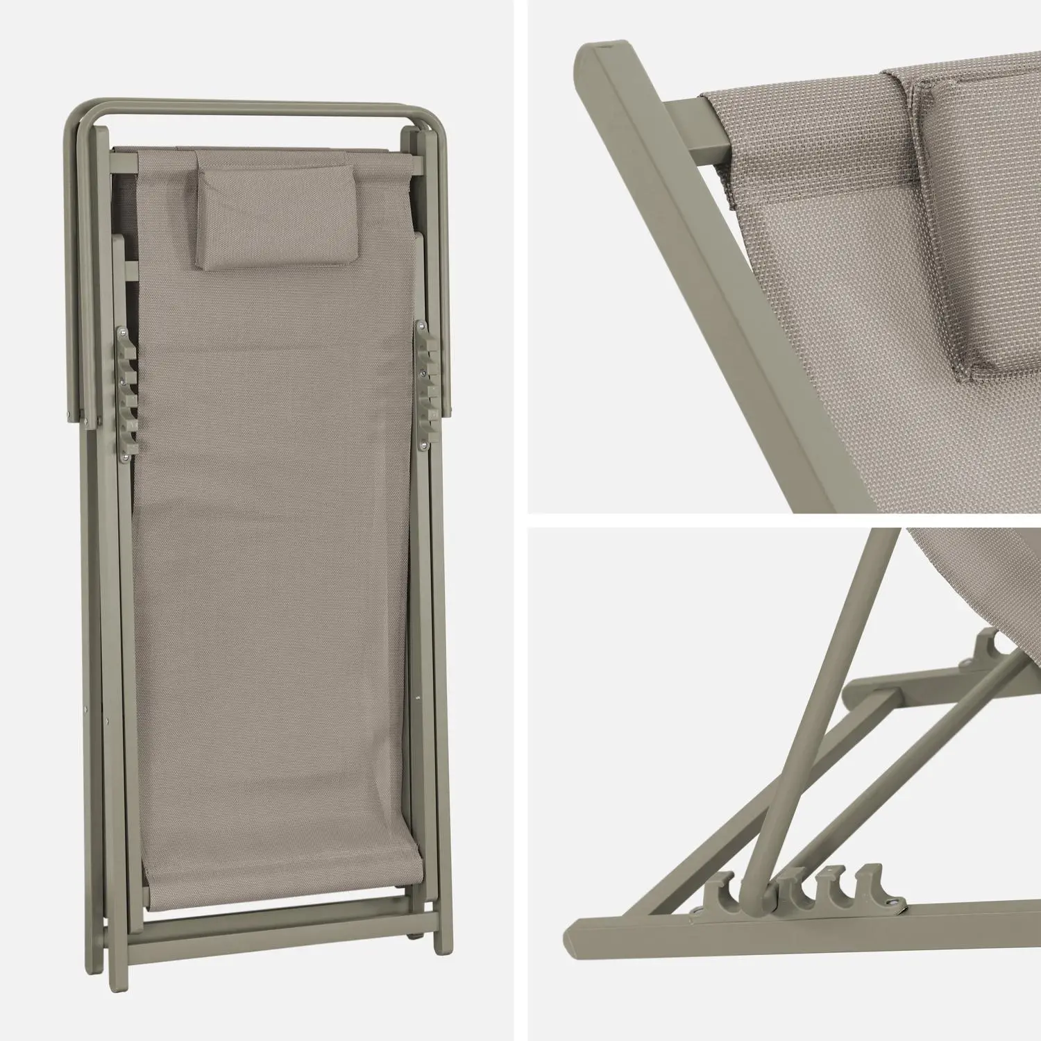 Chilienne acier pliante multi positions avec coussin (lot de 2)