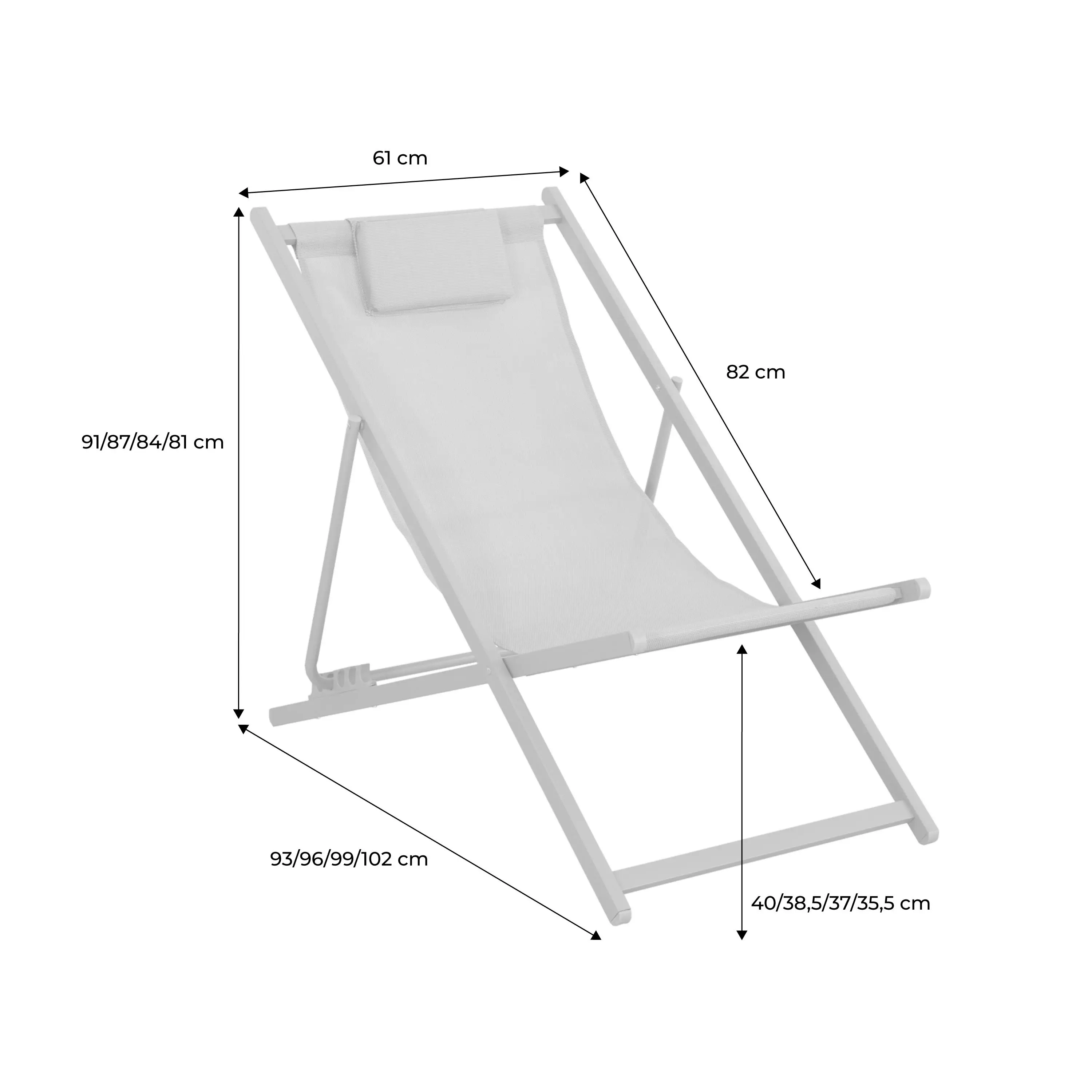 Chilienne acier pliante multi positions avec coussin (lot de 2)