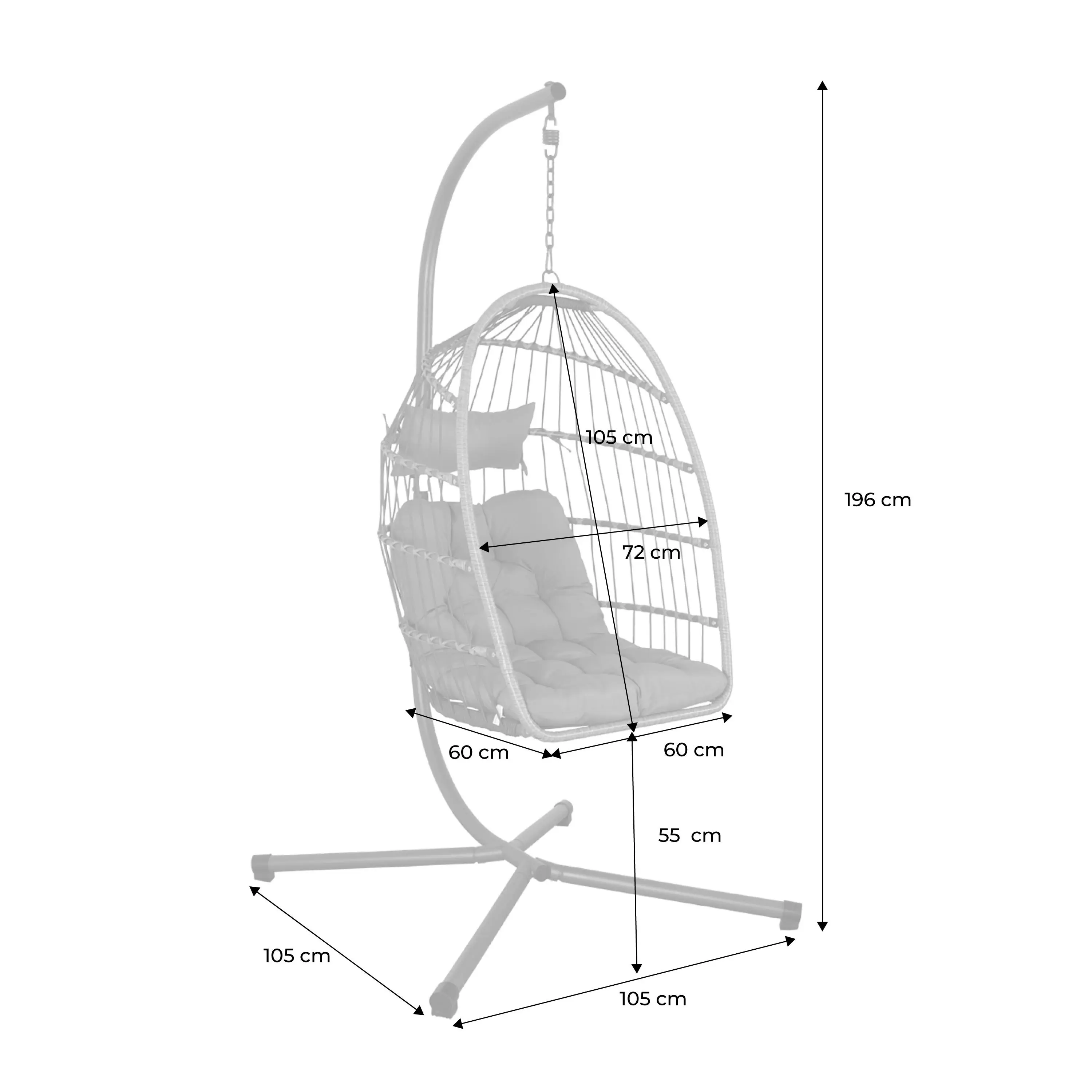 Oeuf suspendu acier osier coussin inclus