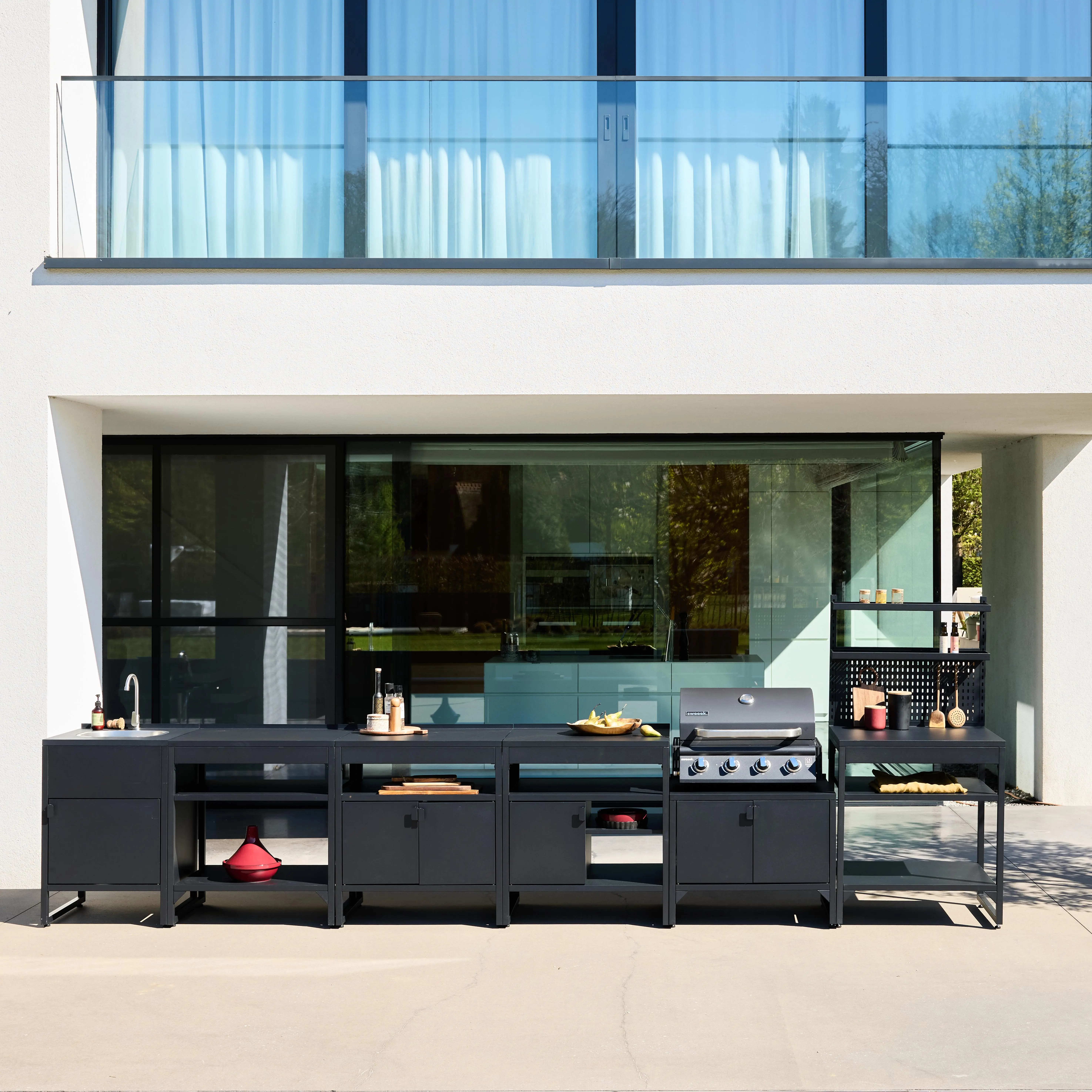 Cuisine extérieure 6 modules acier inoxydable avec barbecue gaz 4 brûleurs
