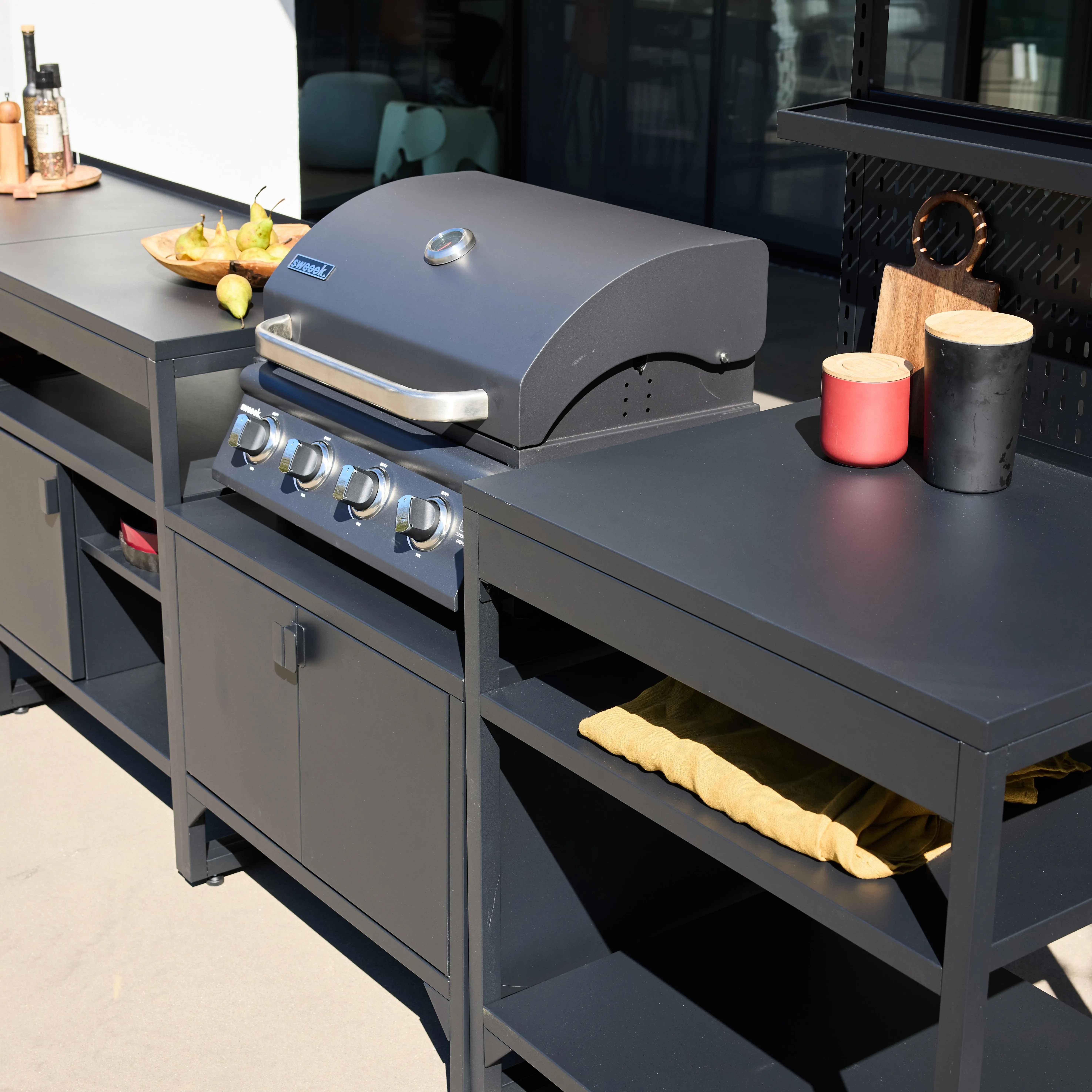 Cuisine extérieure 6 modules acier inoxydable avec barbecue gaz 4 brûleurs