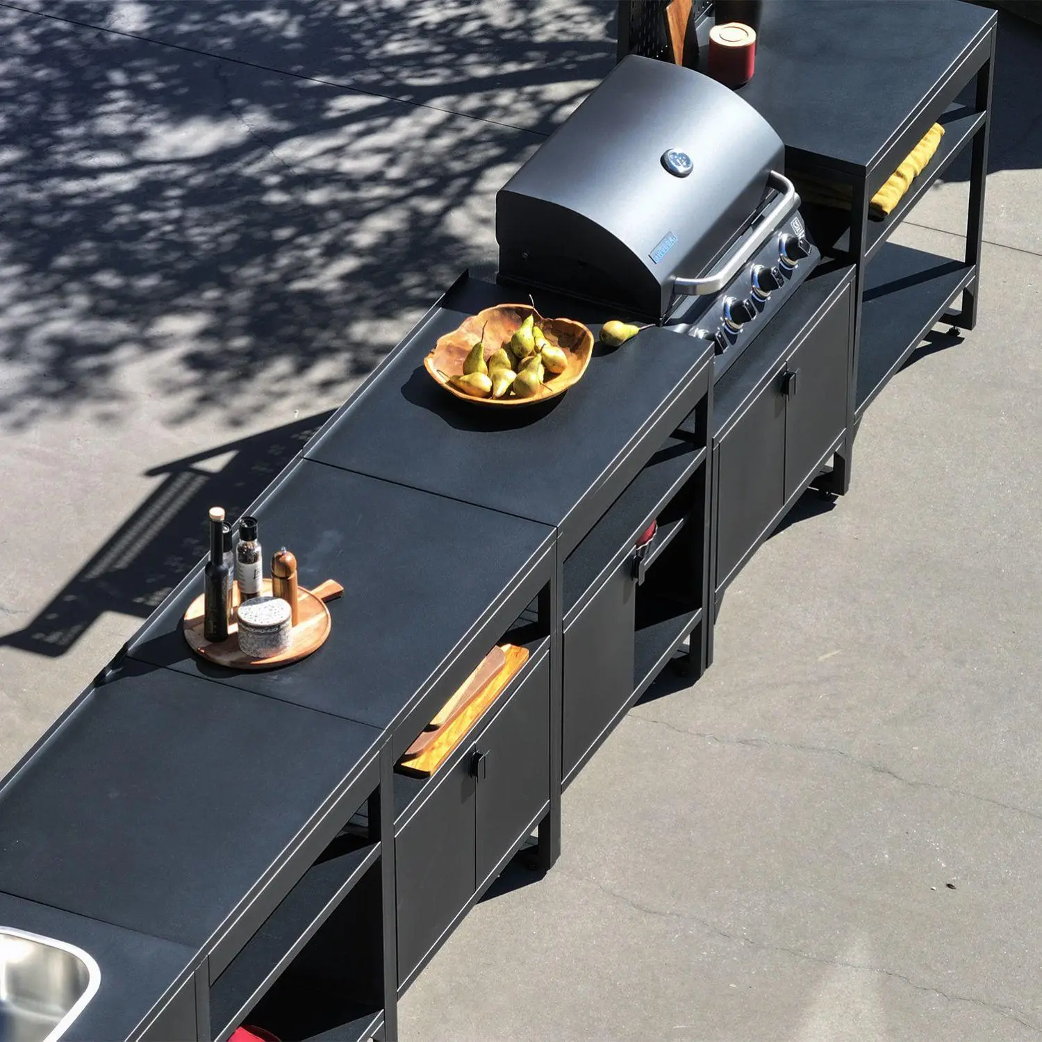 Cuisine extérieure 6 modules acier inoxydable avec barbecue gaz 4 brûleurs
