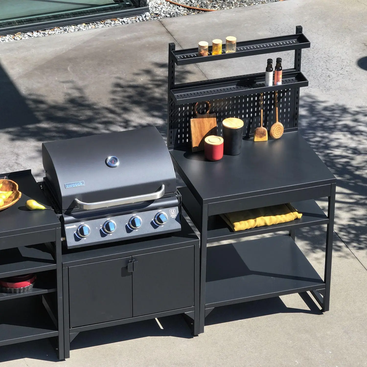 Cuisine extérieure 6 modules acier inoxydable avec barbecue gaz 4 brûleurs