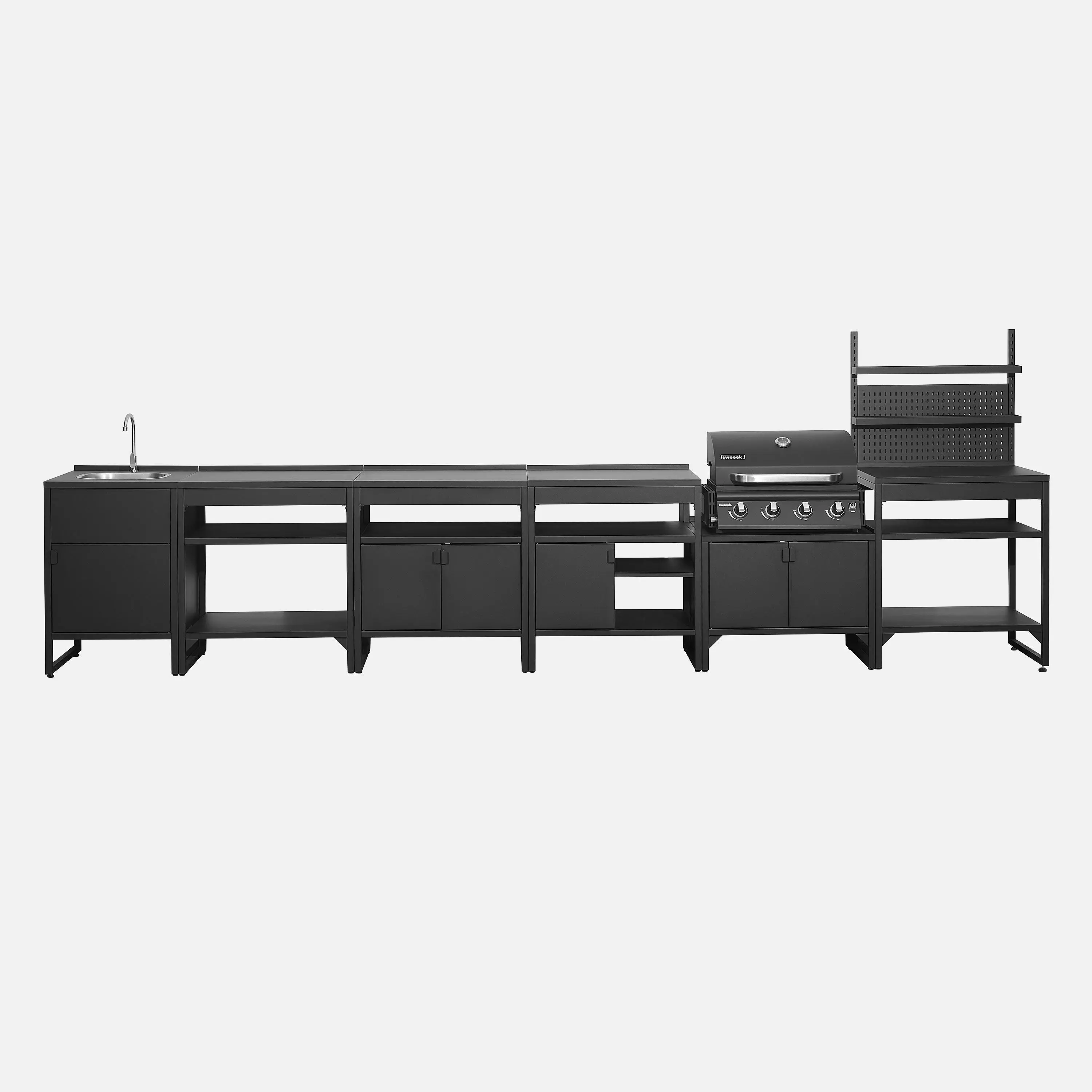 Cuisine extérieure 6 modules acier inoxydable avec barbecue gaz 4 brûleurs