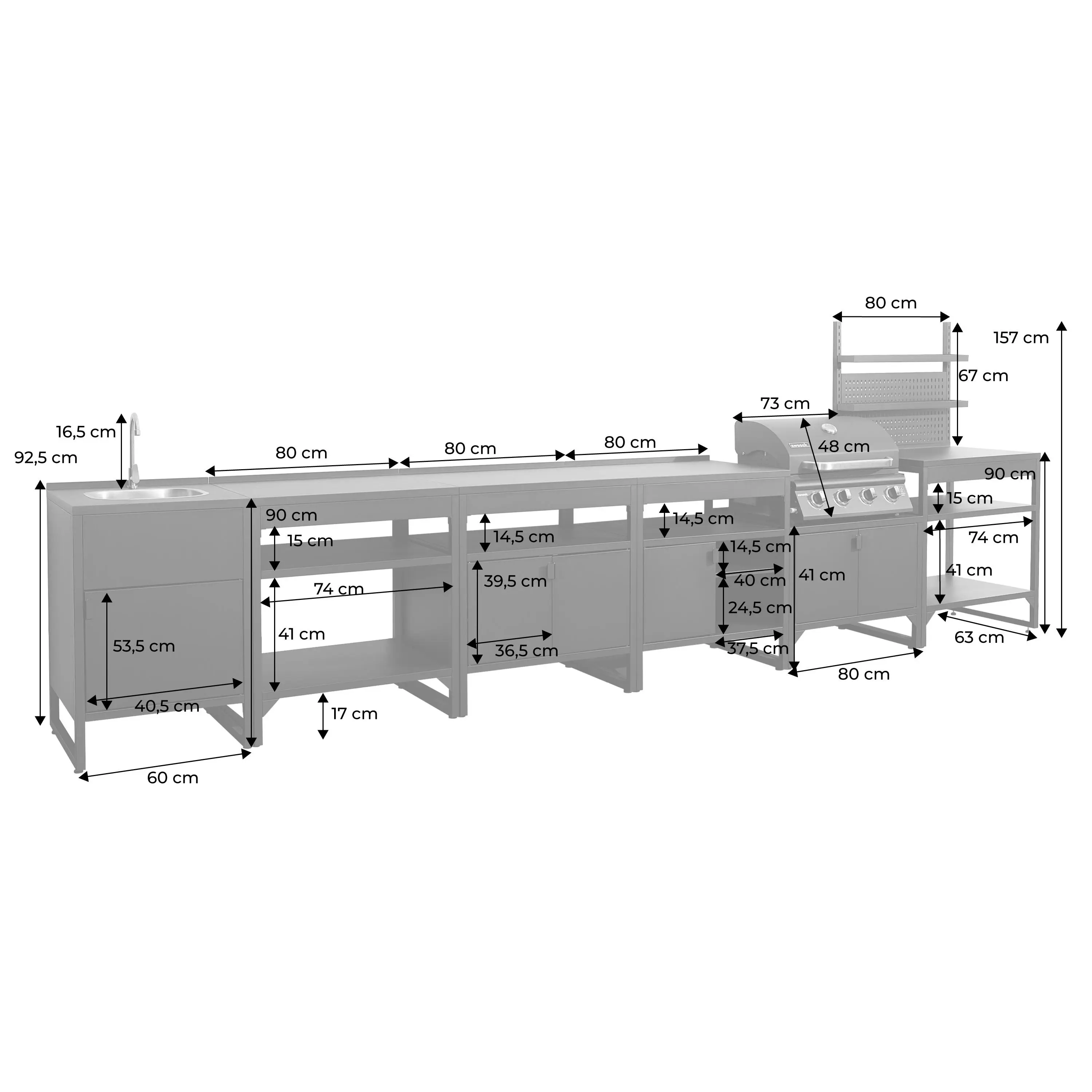 Cuisine extérieure 6 modules acier inoxydable avec barbecue gaz 4 brûleurs