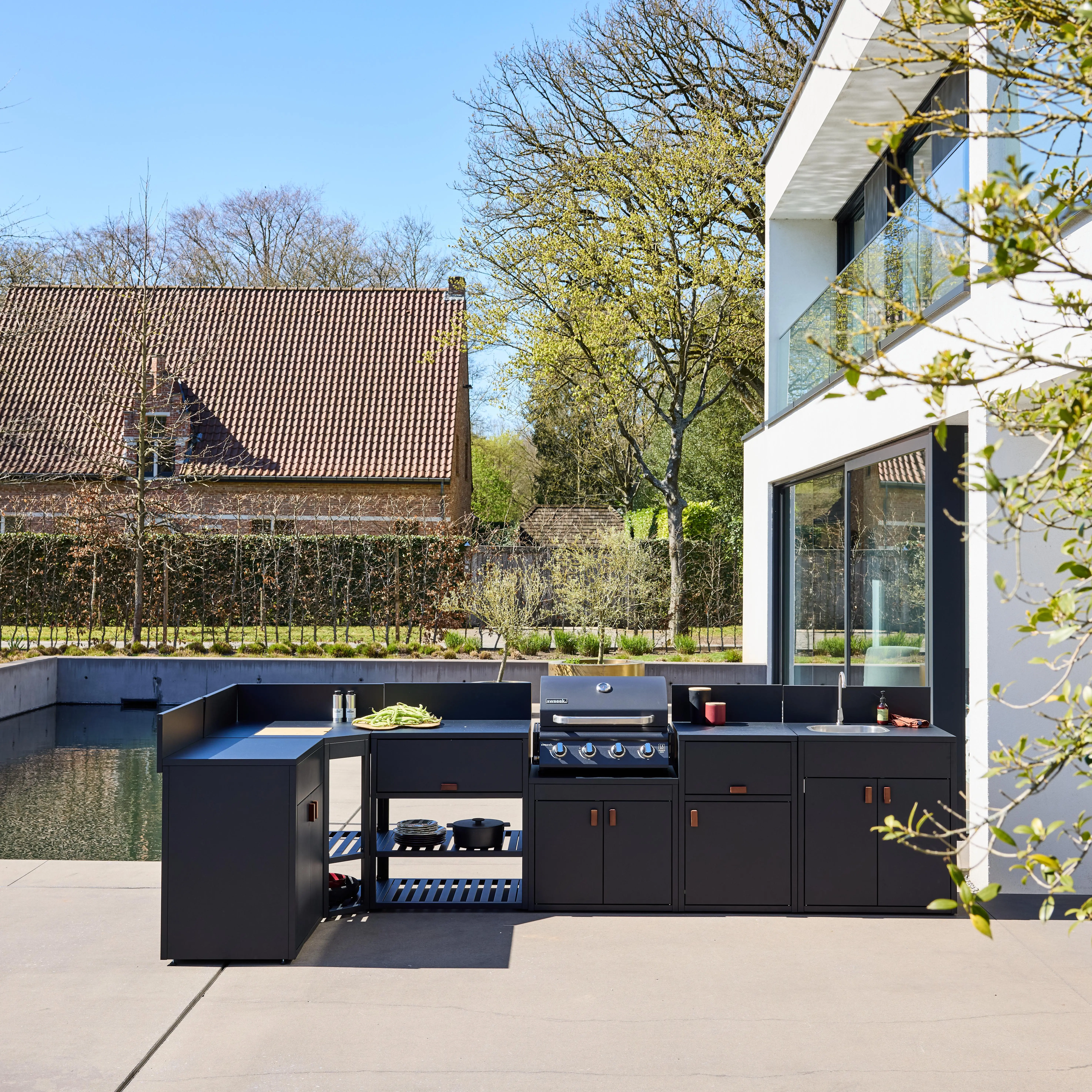 Cuisine extérieure 6 modules acier avec barbecue gaz 4 brûleurs