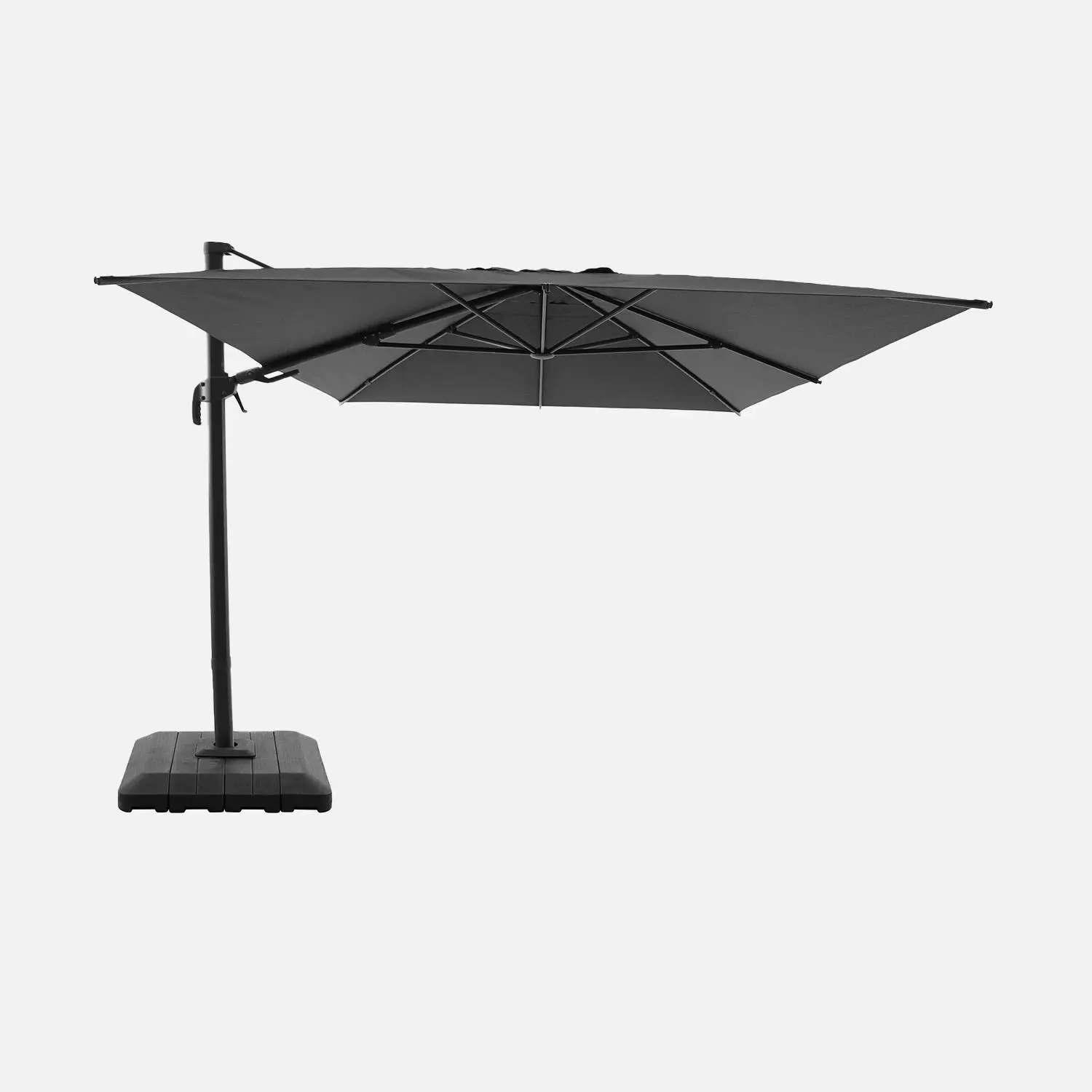 Parasol déporté rectangulaire 3x4m + housse et dalles à lester 98x98cm