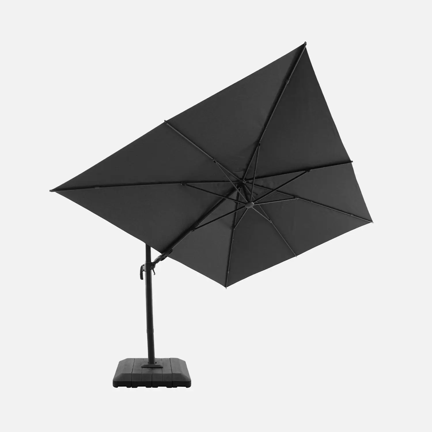 Parasol déporté rectangulaire 3x4m + housse et dalles à lester 98x98cm
