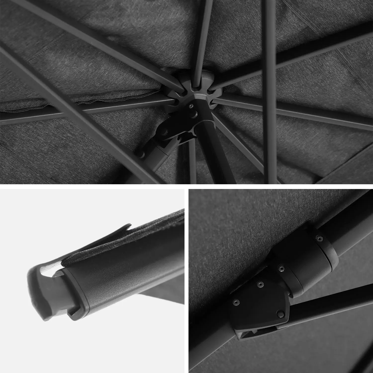 Parasol déporté rectangulaire 3x4m + housse et dalles à lester 98x98cm