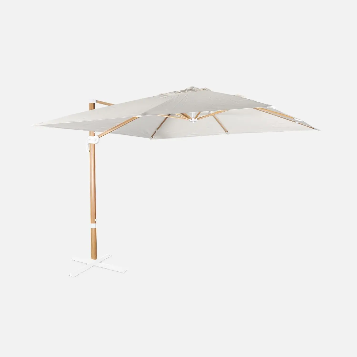 Parasol déporté carré 3x3m, mât effet bois