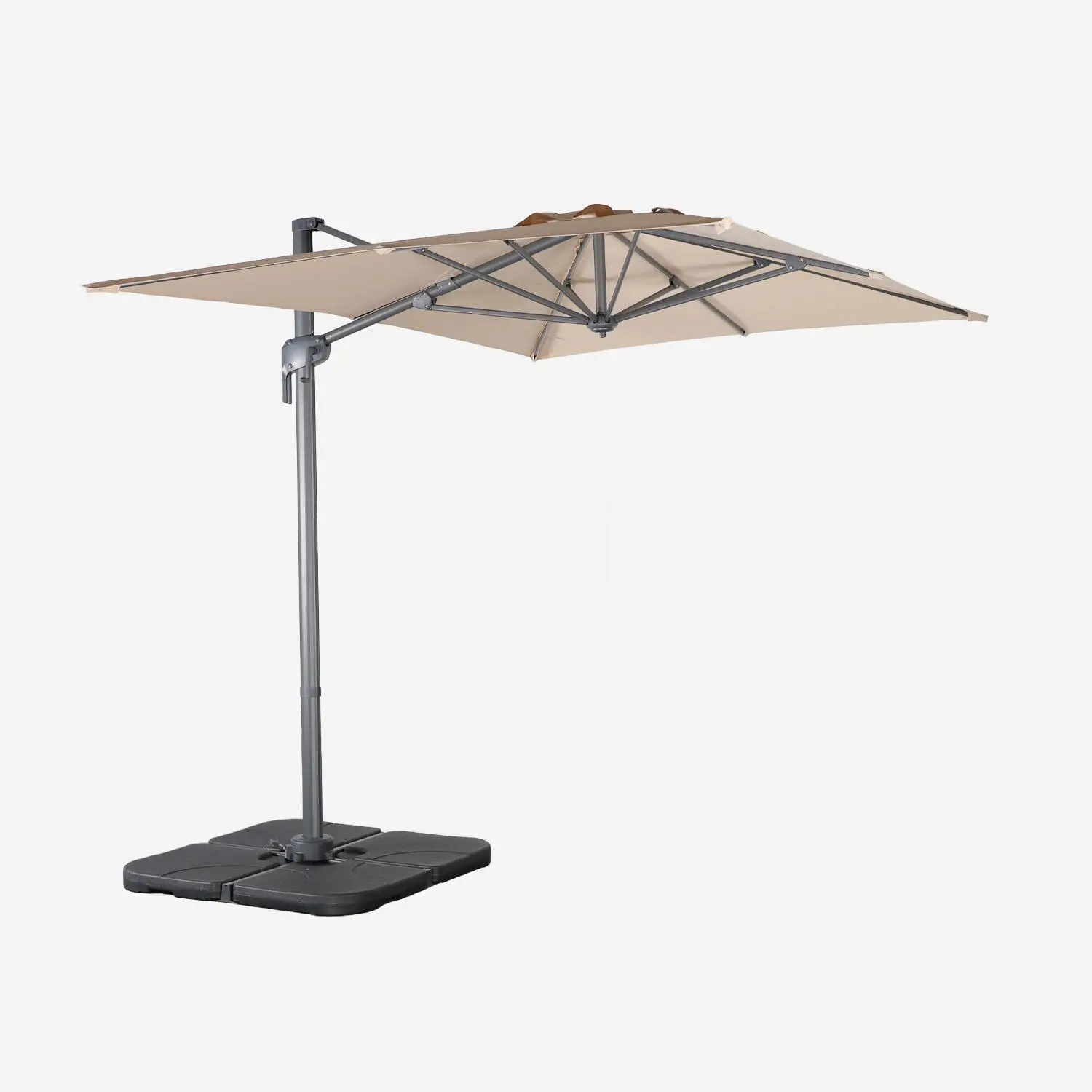 Parasol déporté rectangulaire 2x3m + 4 dalles à lester 50x50cm