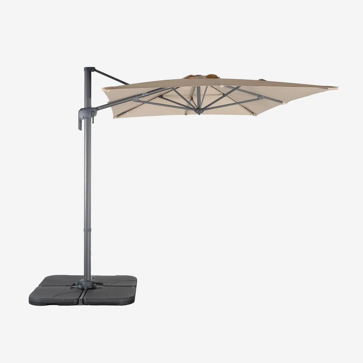 Parasol déporté rectangulaire 2x3m + 4 dalles à lester 50x50cm