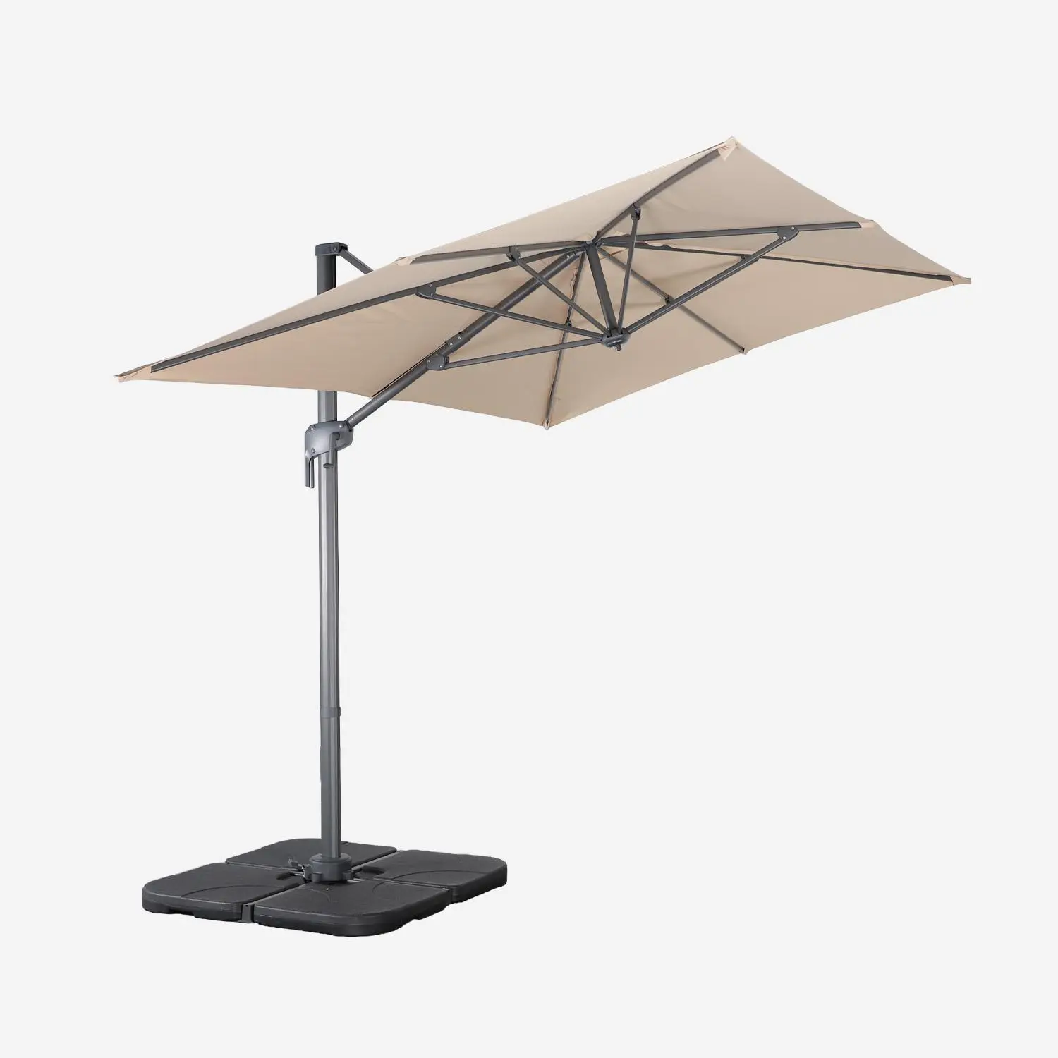 Parasol déporté rectangulaire 2x3m + 4 dalles à lester 50x50cm