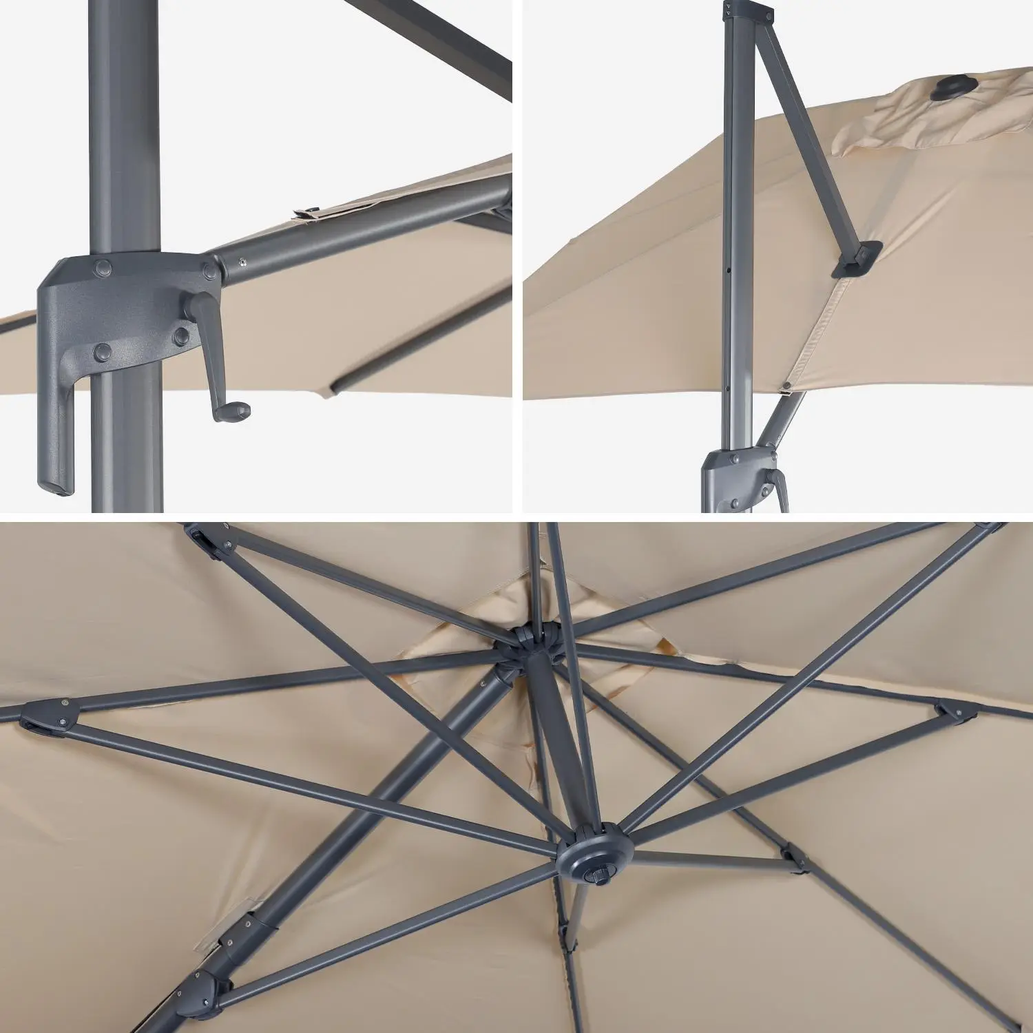 Parasol déporté rectangulaire 2x3m + 4 dalles à lester 50x50cm
