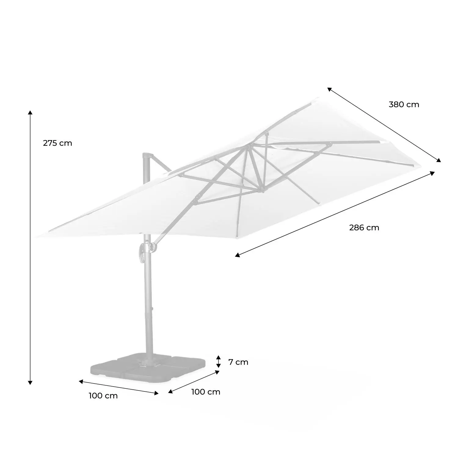 Parasol déporté rectangulaire 3x4m + dalles à lester 50x50cm