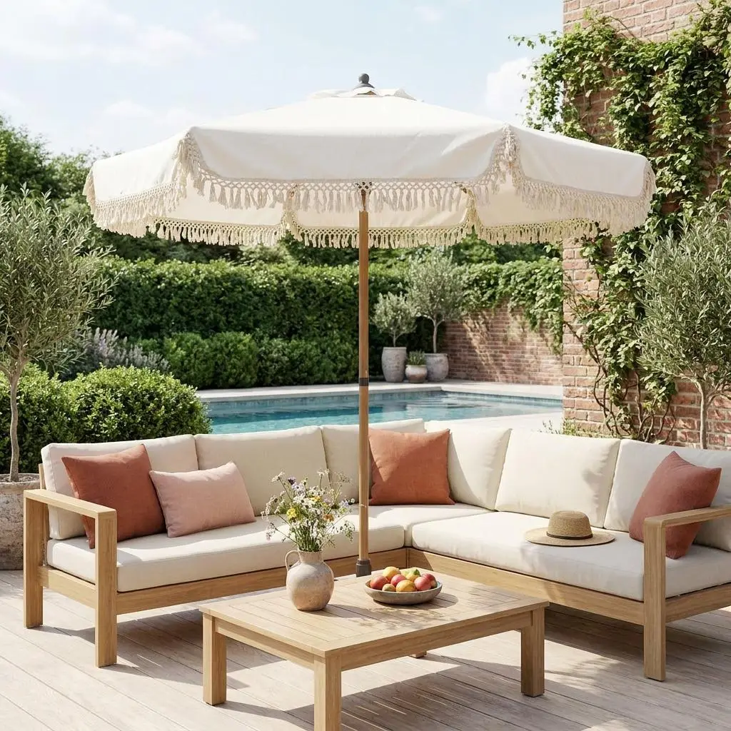 Parasol droit acier à franges 2m