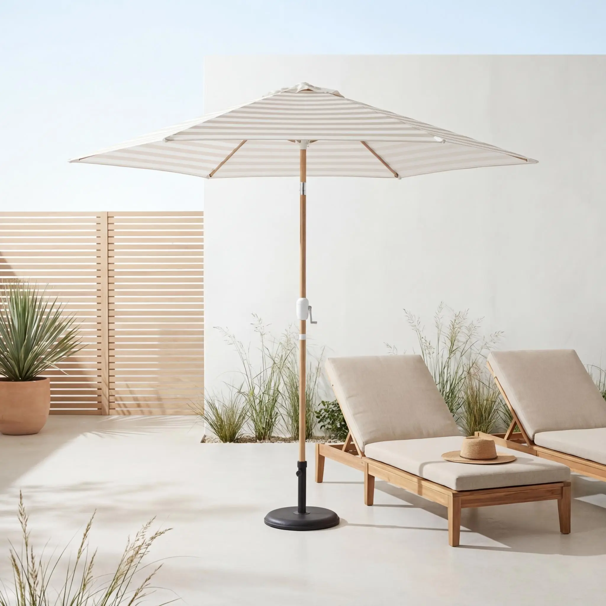 Parasol mât central rond 3m, mât effet bois