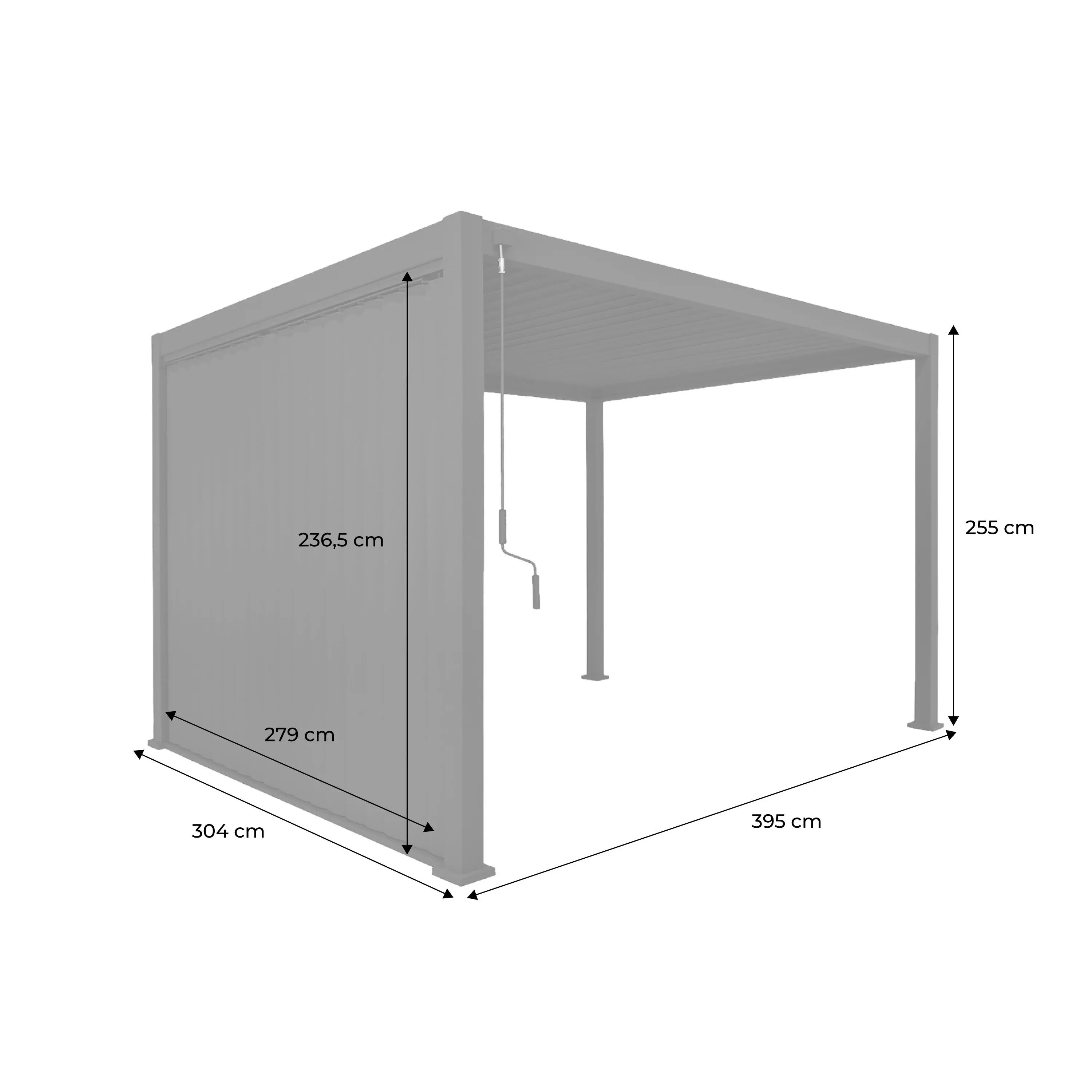 Pergola bioclimatique aluminium 4x3m + panneau vertical 3m Triomphe