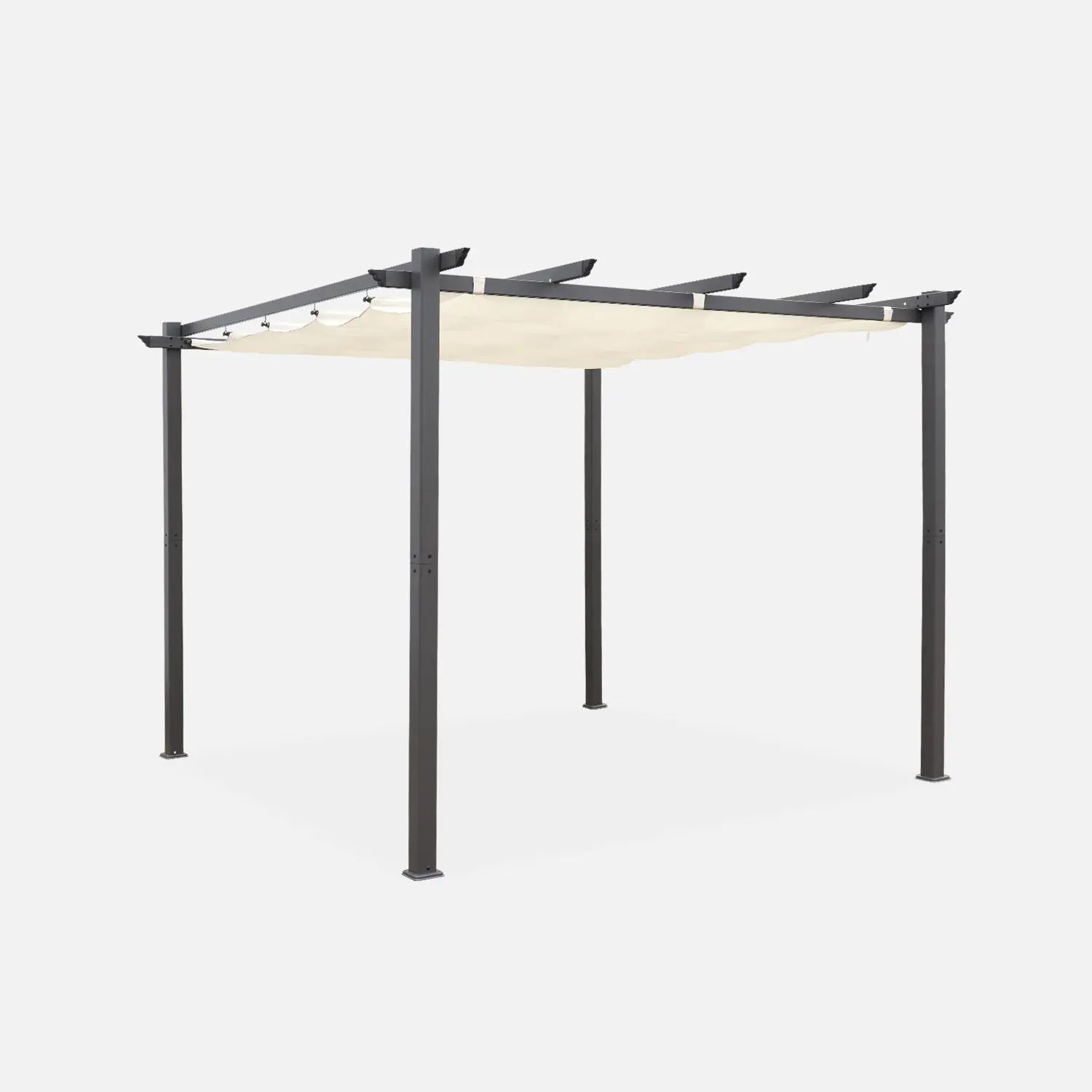Pergola, aluminium, 3x3m, toile coulissante