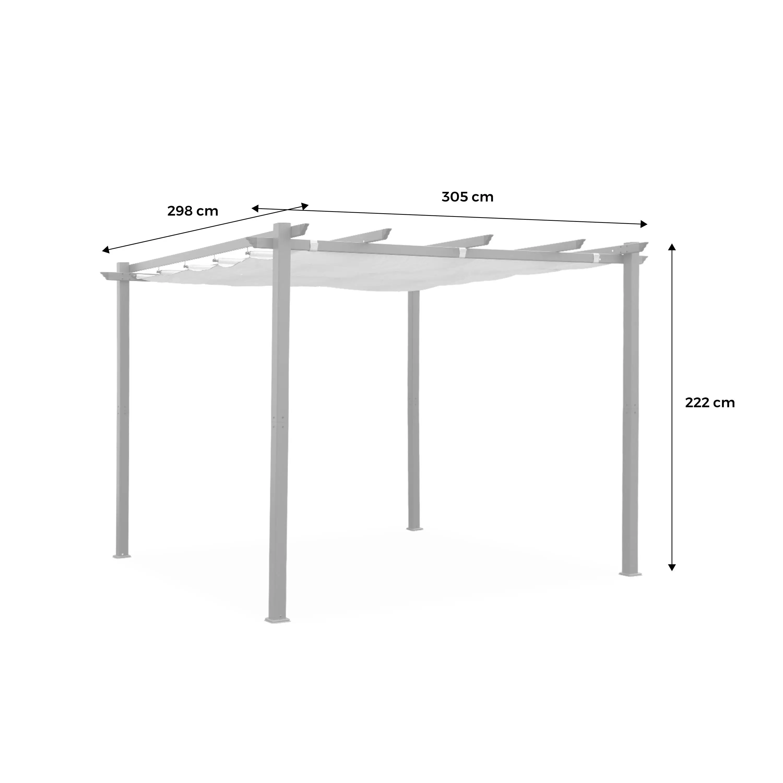 Pergola, aluminium, 3x3m, toile coulissante