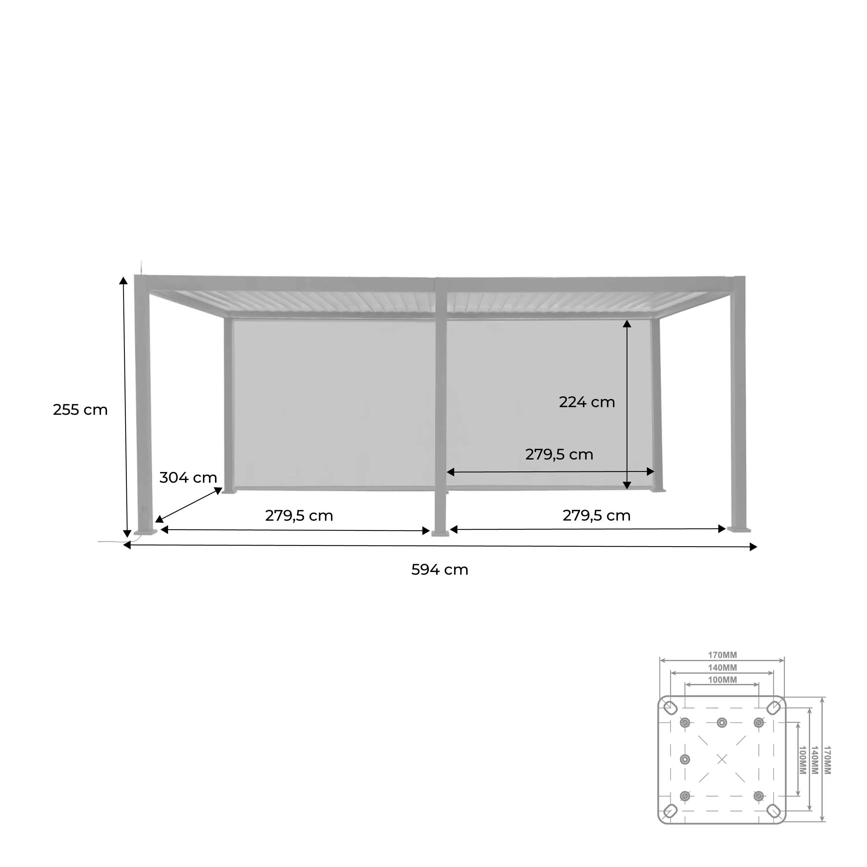 Pergola bioclimatique motorisée aluminium 6x3m LED + 2 stores 3m Triomphe