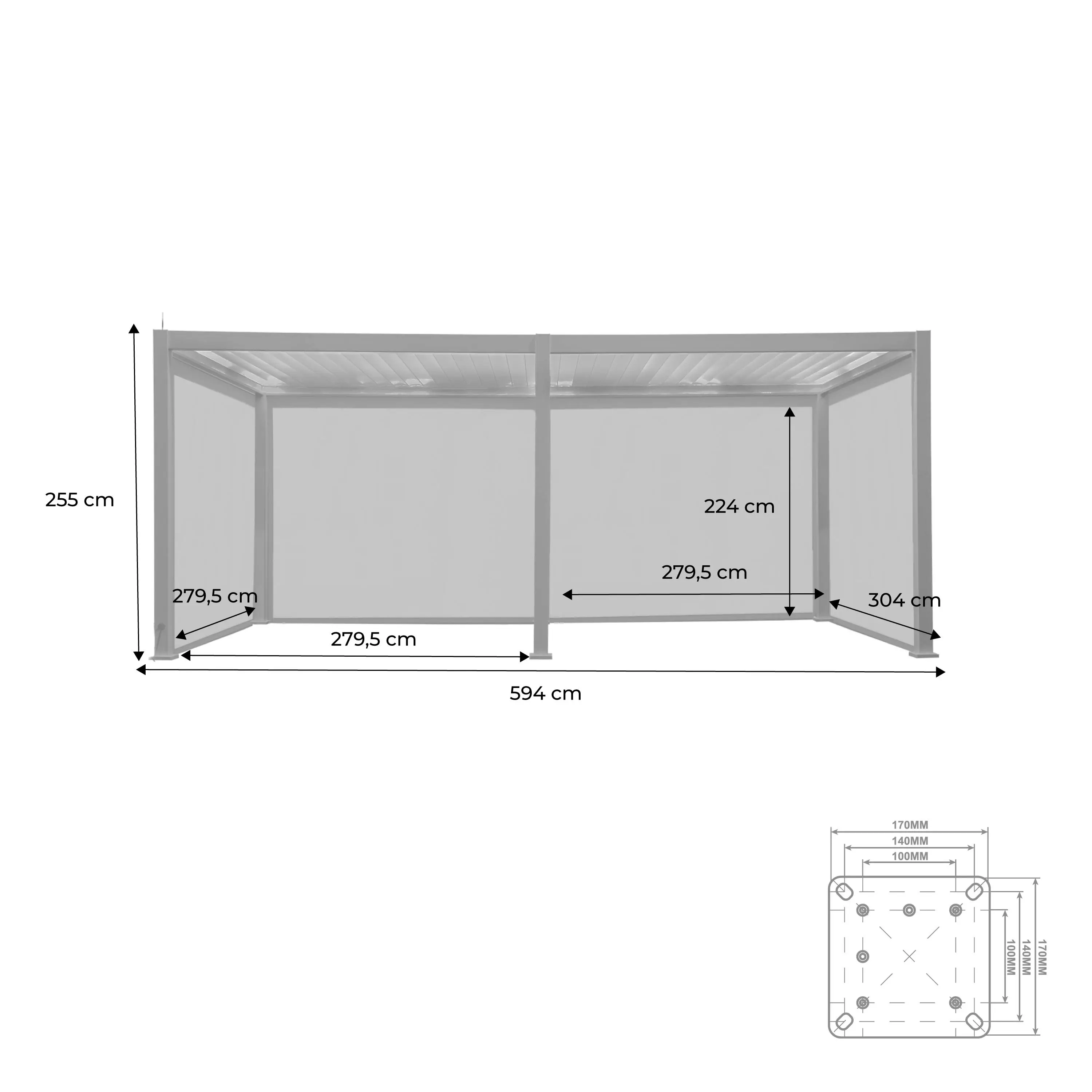 Pergola bioclimatique motorisée aluminium 6x3m LED + 4 stores 3m Triomphe