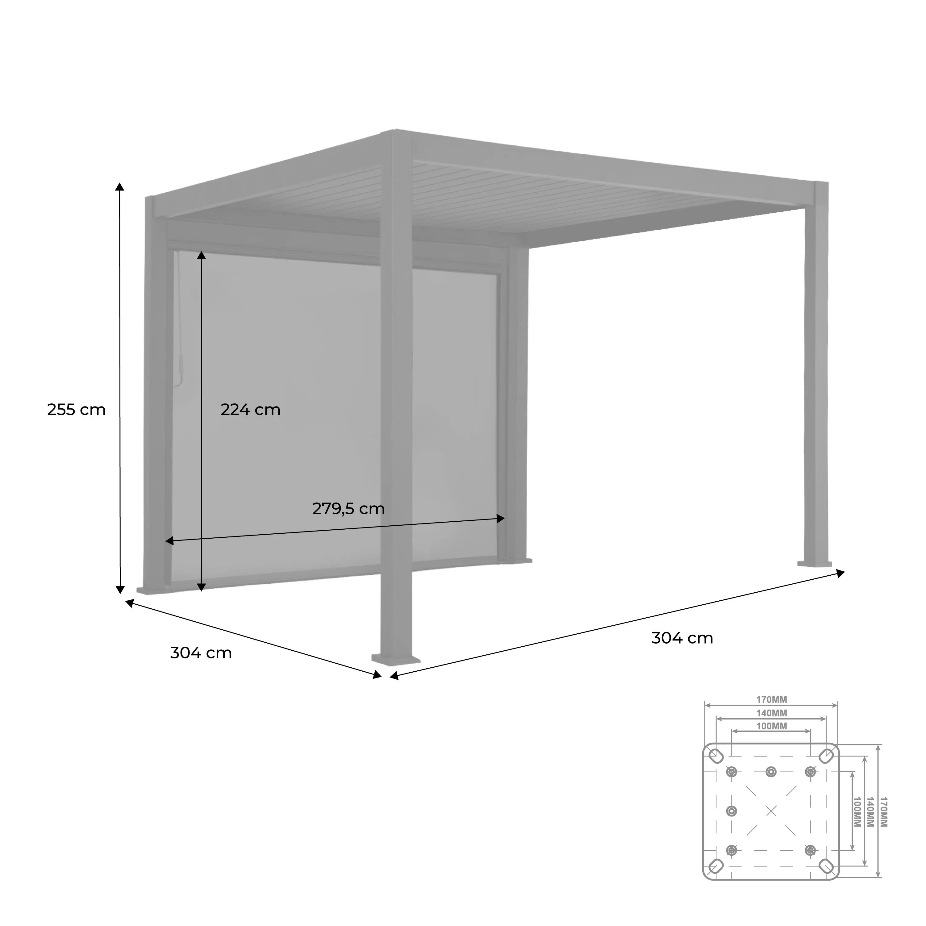 Pergola bioclimatique aluminium 3x3m V2 + 1 store 3m Triomphe