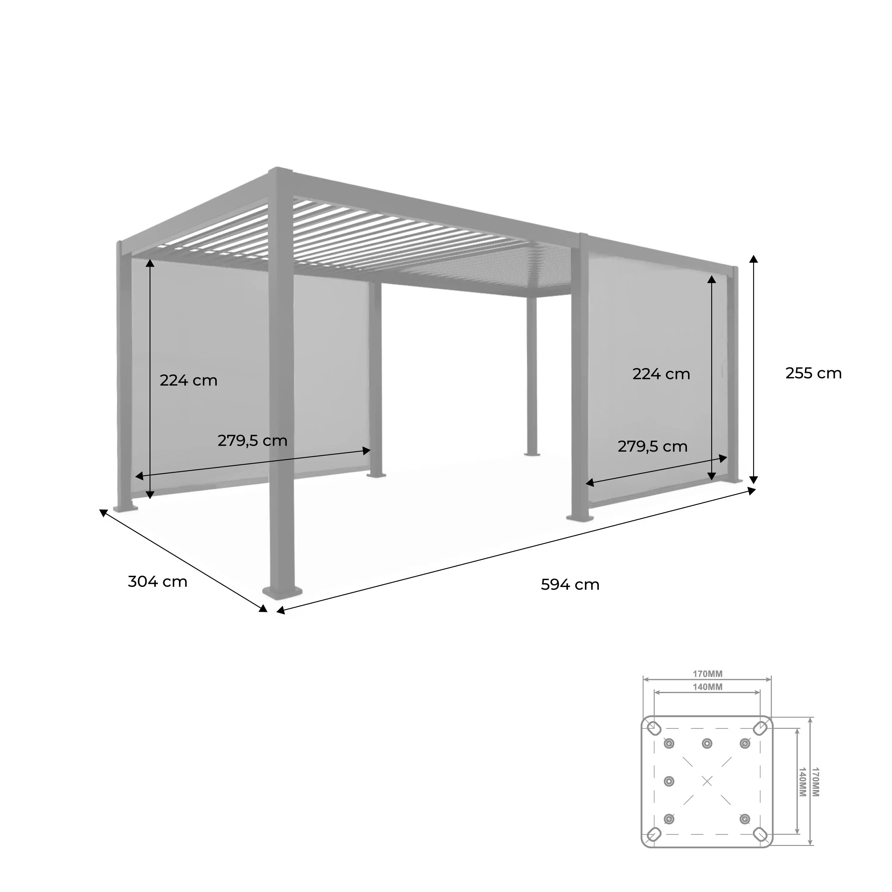 Pergola bioclimatique aluminium 6x3m + 2 stores 3m Triomphe