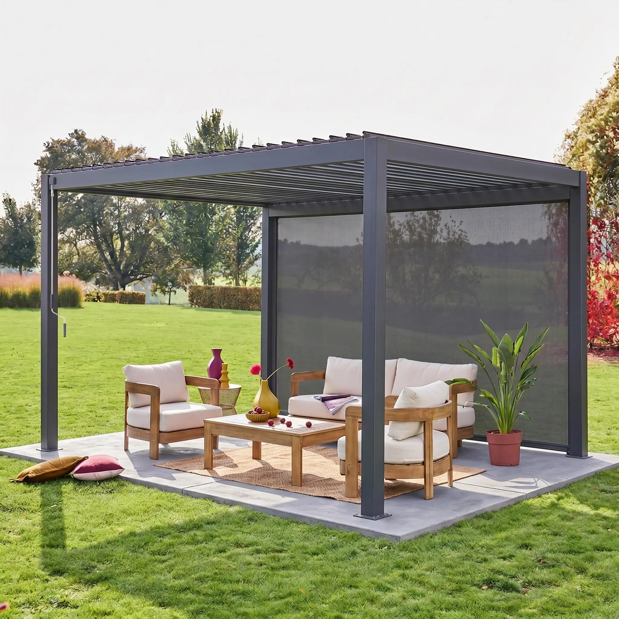 Pergola bioclimatique aluminium 4x3m + 1 store 4m Triomphe
