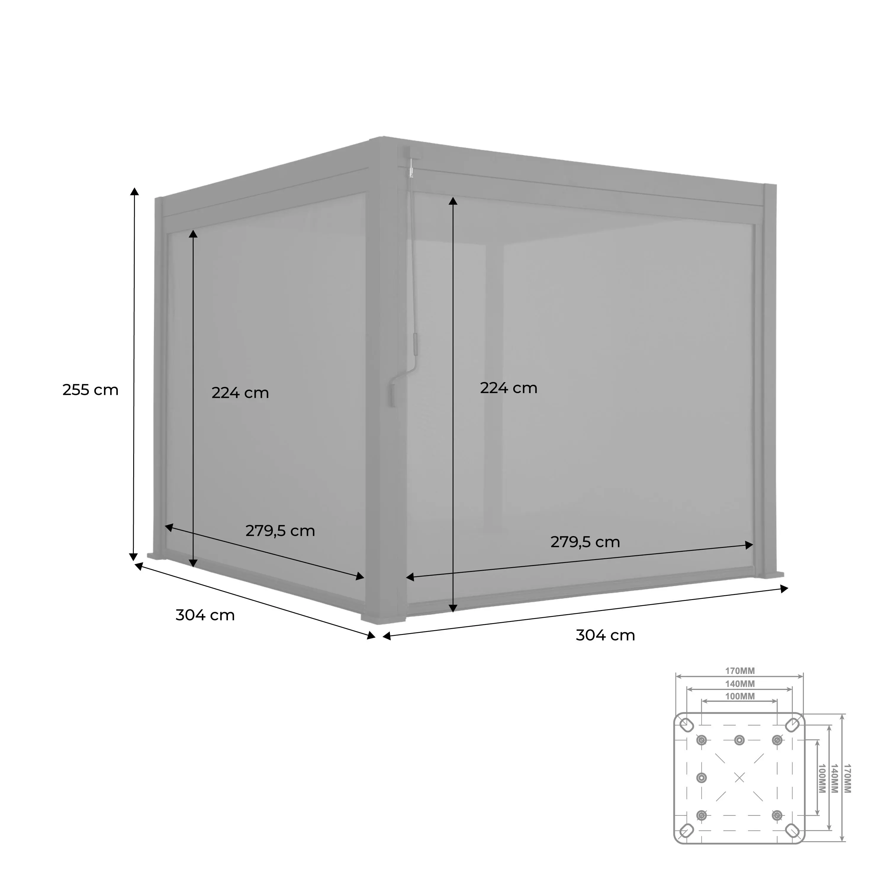 Pergola bioclimatique aluminium 3x3m V2 + 2 stores 3m Triomphe