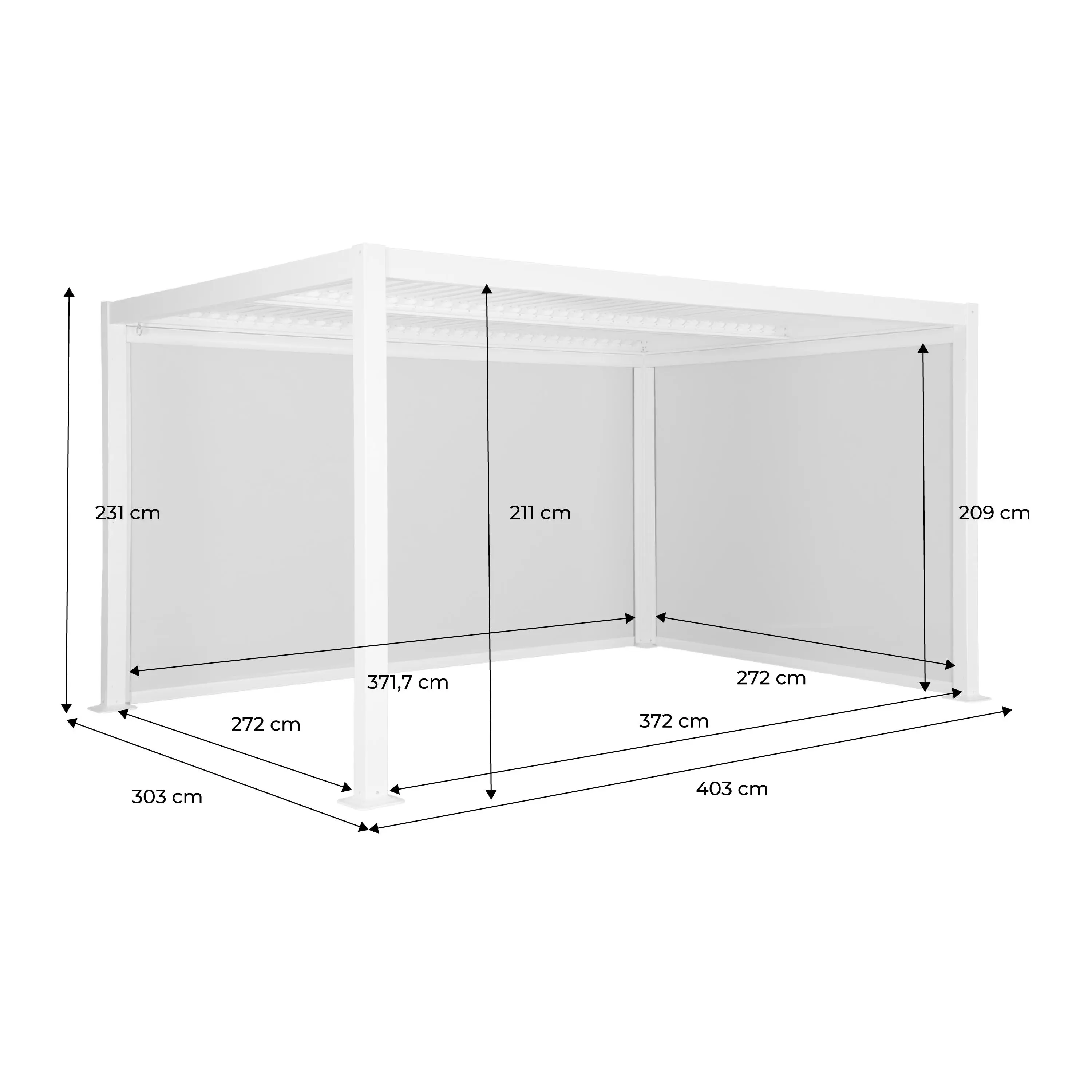Pergola bioclimatique aluminium et acier 4x3m + 1 store 3m + 1 store 4m Palace