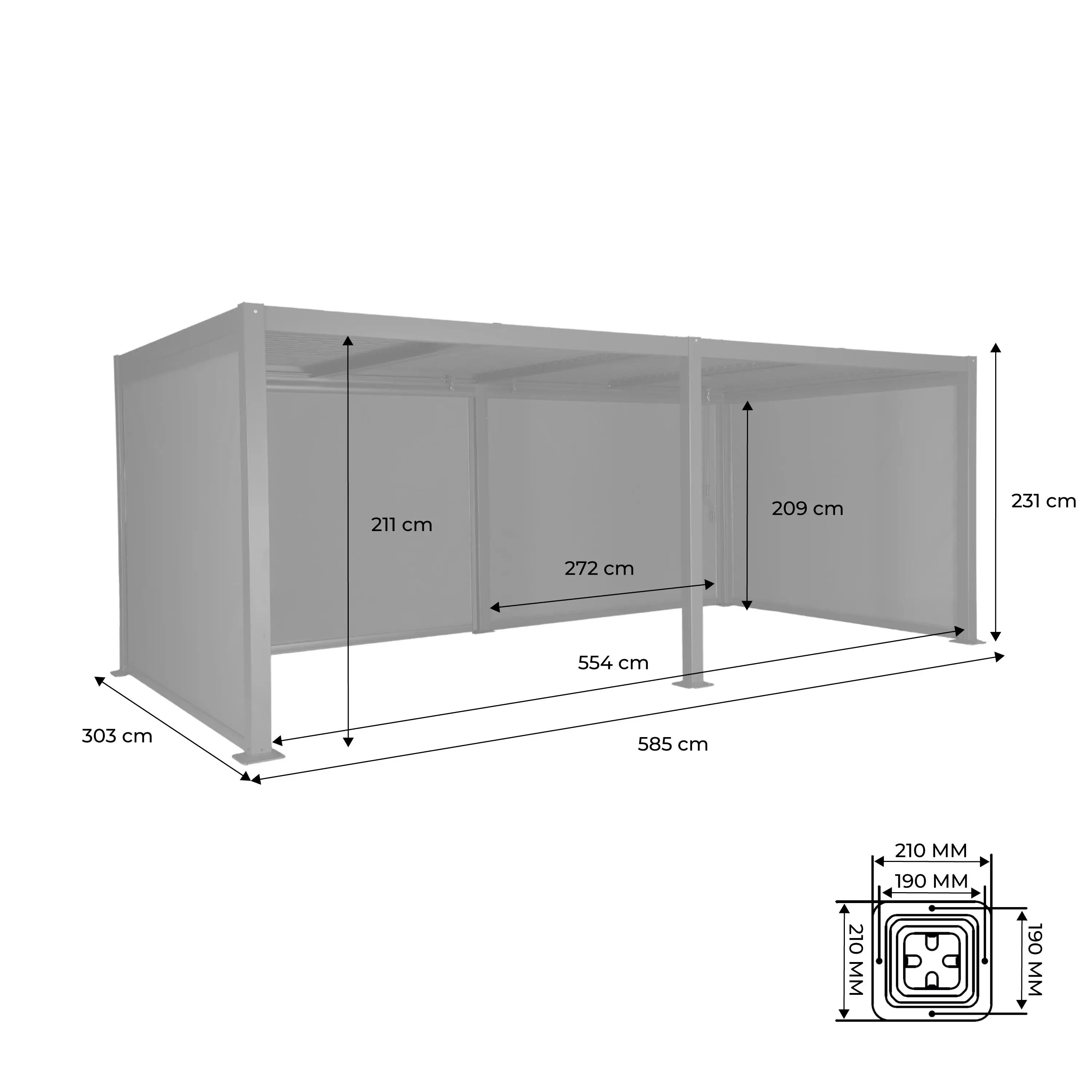 Pergola bioclimatique aluminium et acier 6x3m + 4 stores 3m Palace