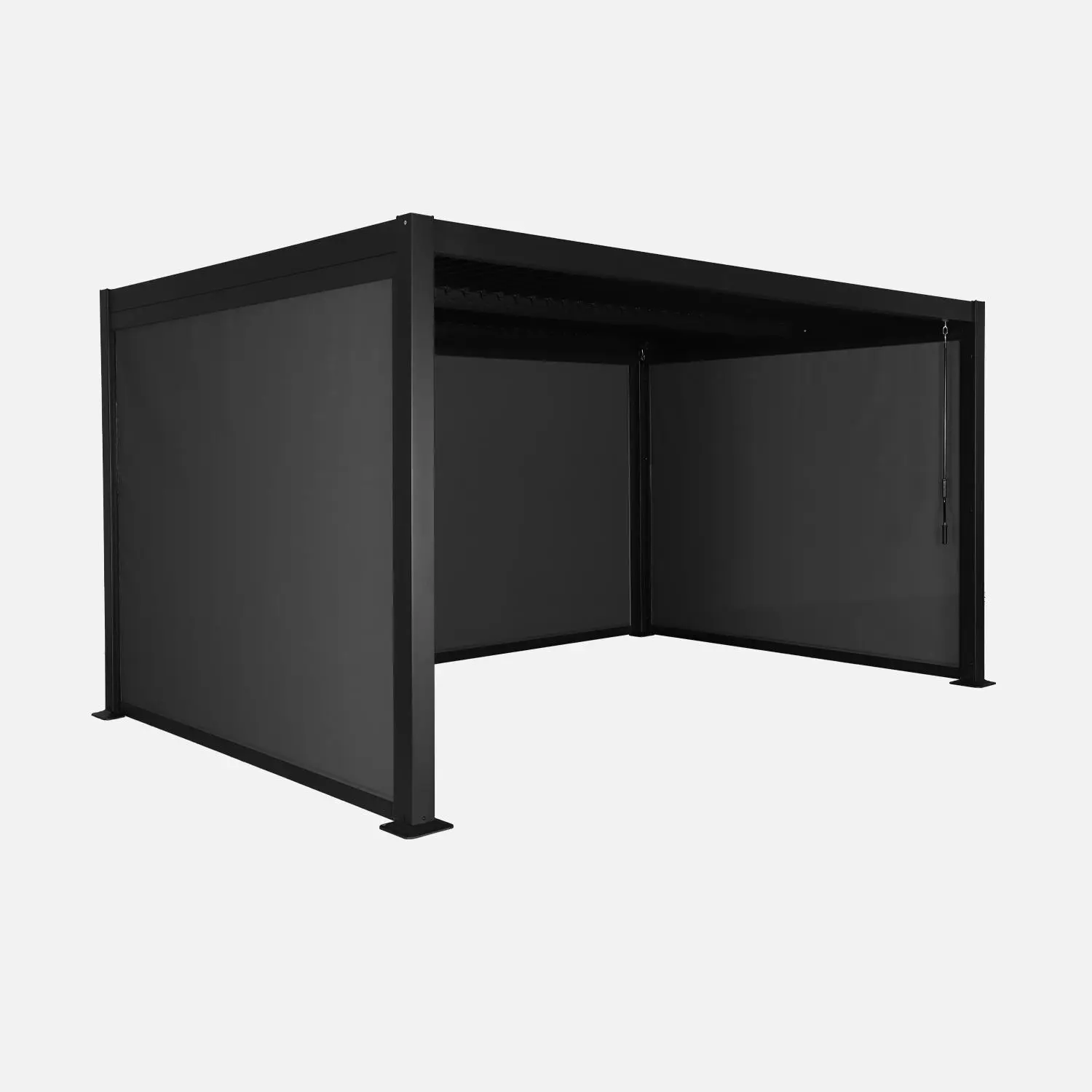 Pergola bioclimatique aluminium et acier 4x3m + 2 stores 3m + 1 store 4m Palace