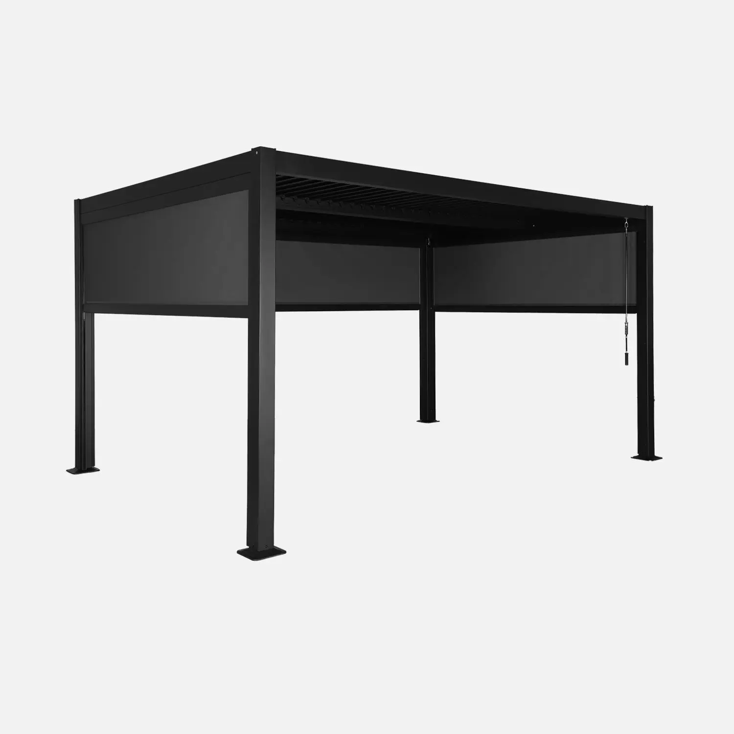 Pergola bioclimatique aluminium et acier 4x3m + 2 stores 3m + 1 store 4m Palace