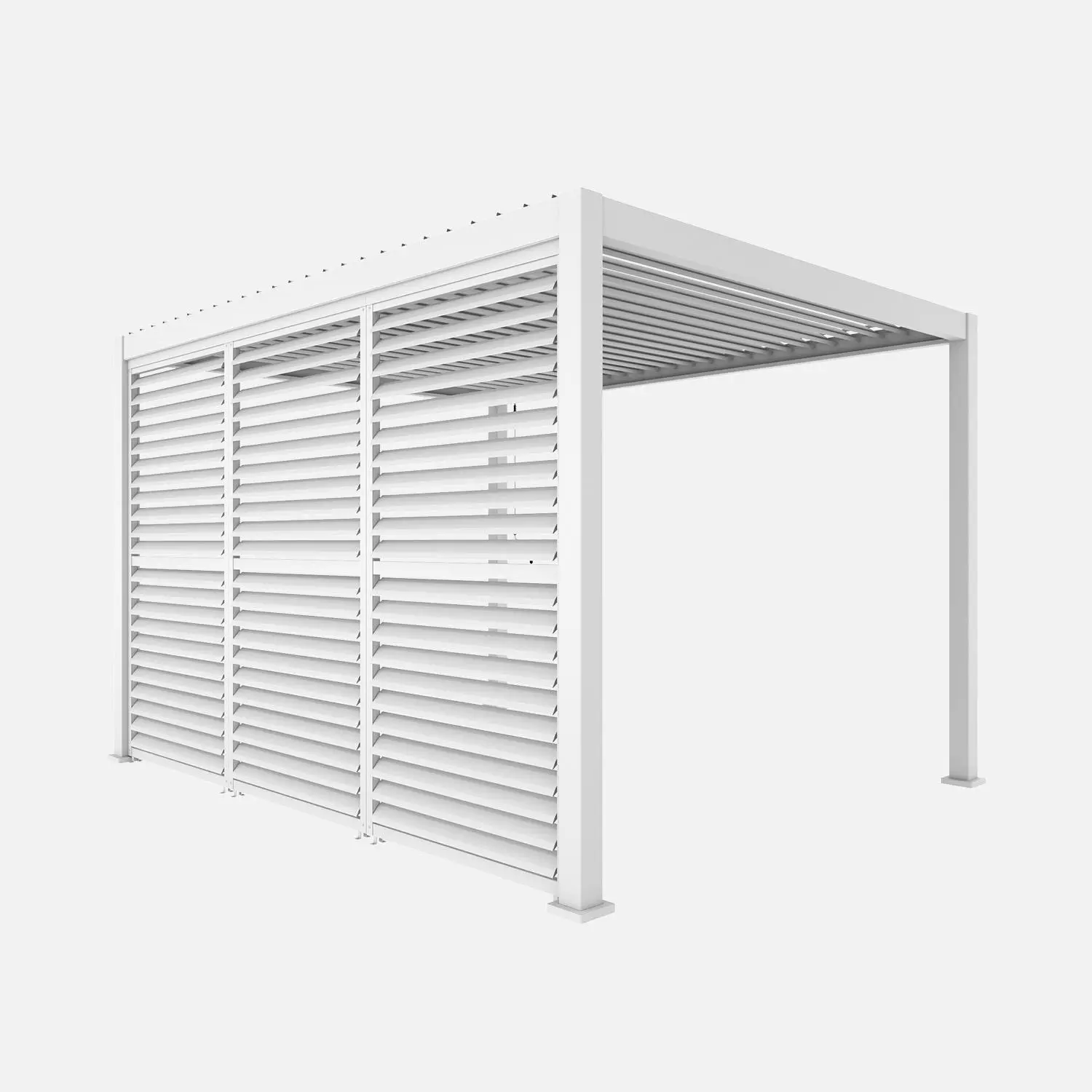 Pergola bioclimatique aluminium 4x3m + 3 persiennes 130cm à lames orientables Triomphe