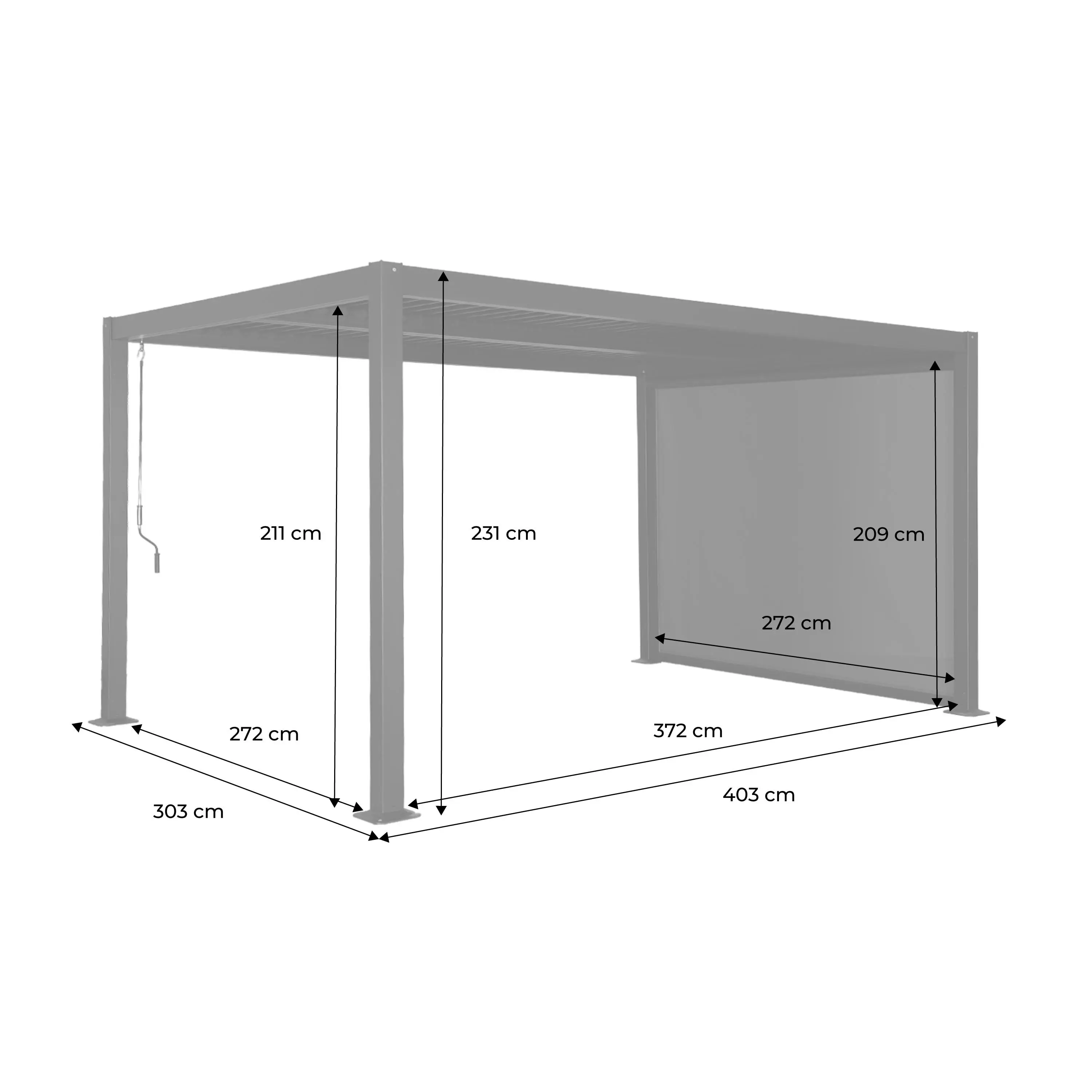 Pergola bioclimatique aluminium et acier 4x3m + 1 store 3m Palace