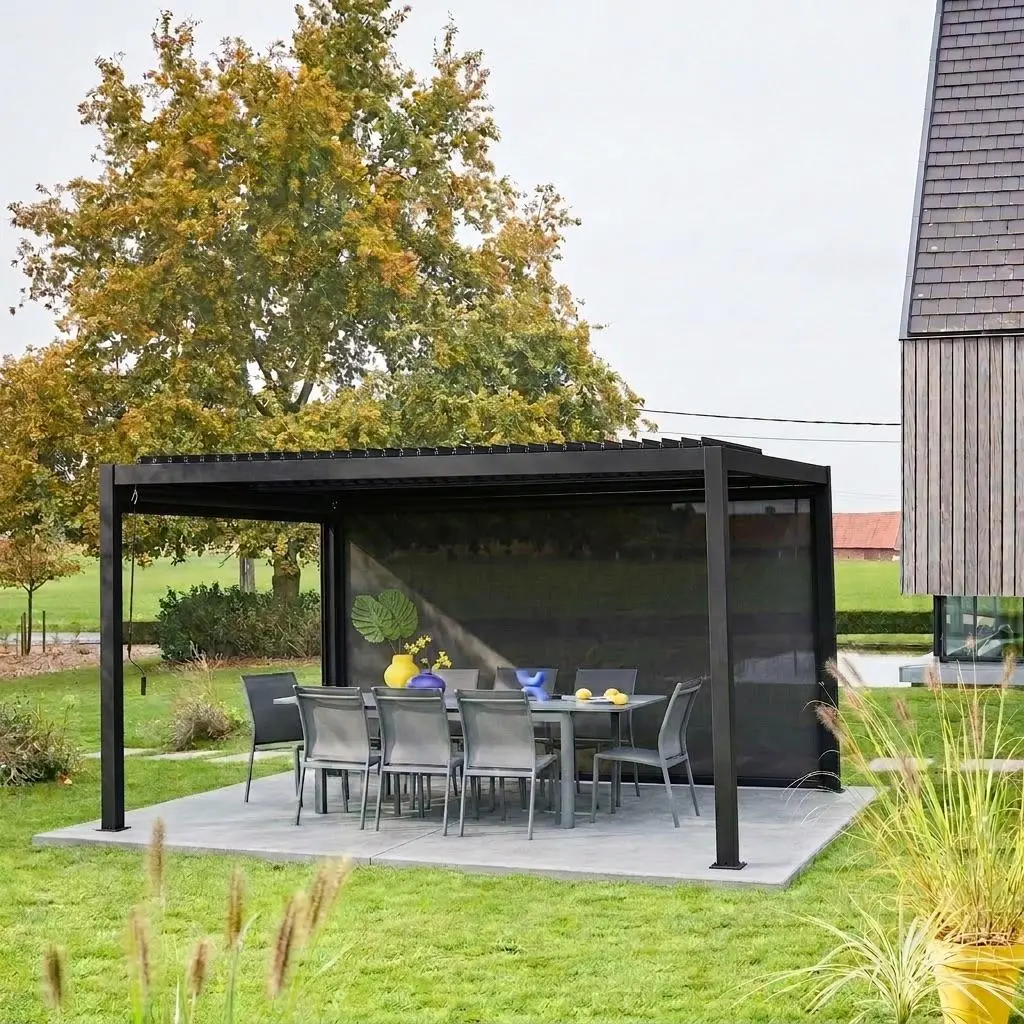 Pergola bioclimatique aluminium et acier 4x3m + 1 store 4m Palace