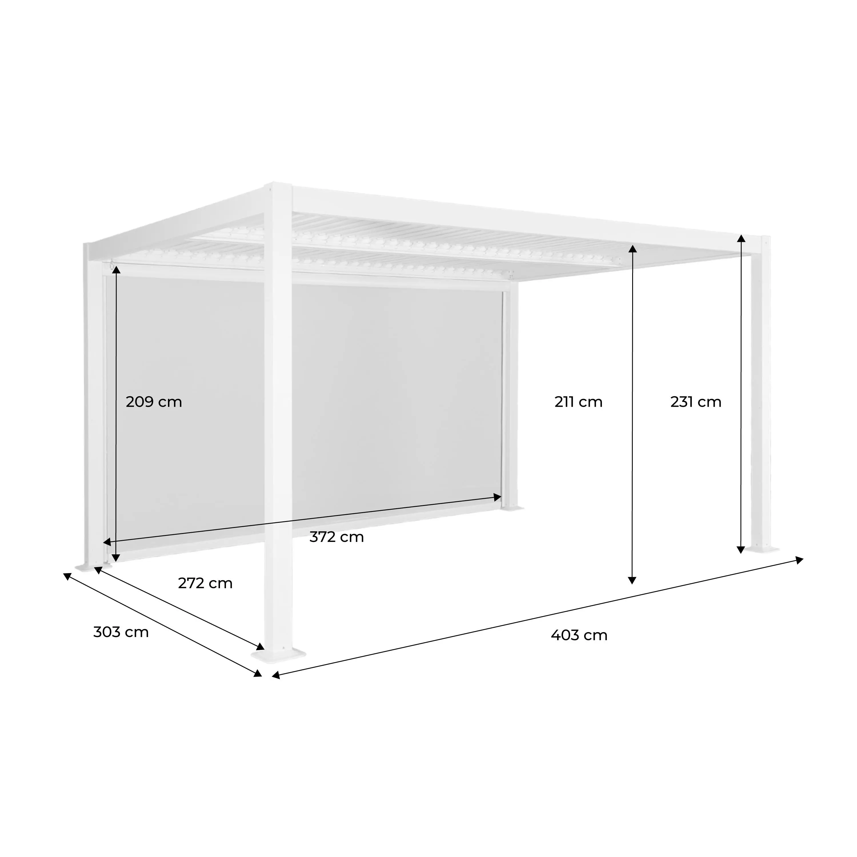 Pergola bioclimatique aluminium et acier 4x3m + 1 store 4m Palace