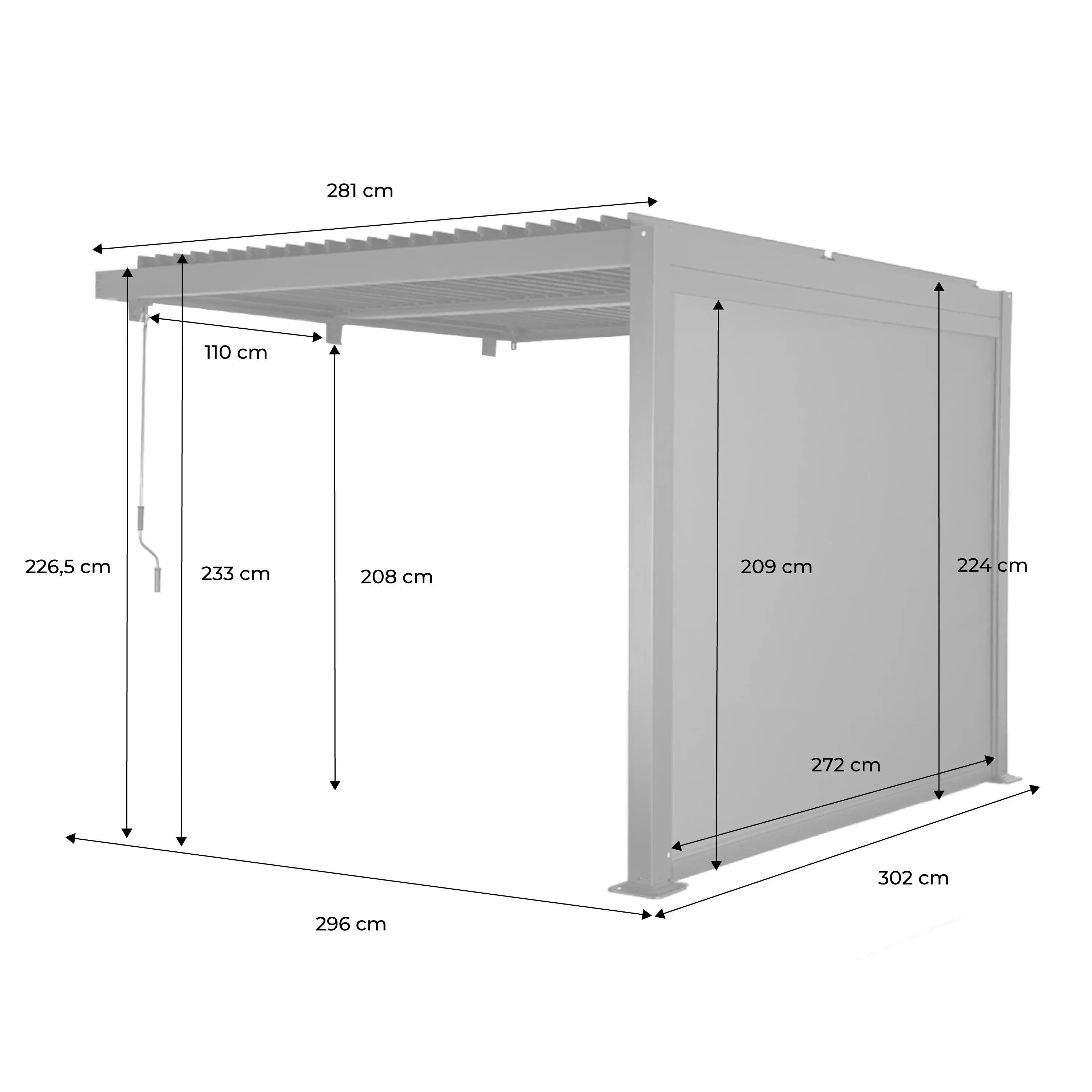 Pergola bioclimatique aluminium adossée 3x3m + 1 store 3m Palace