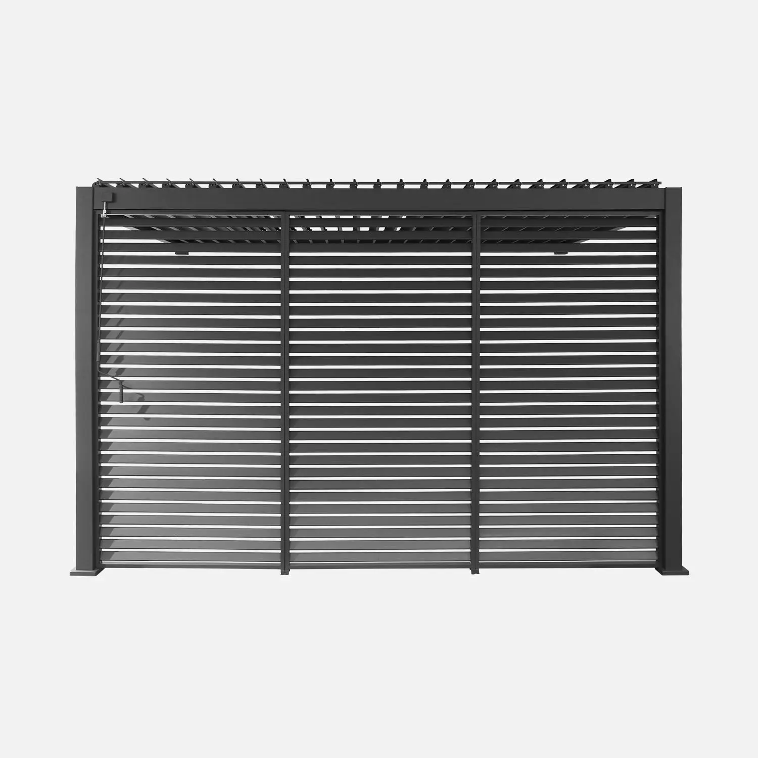 Pergola bioclimatique aluminium adossée 4x3m + 3 persiennes 130cm Triomphe