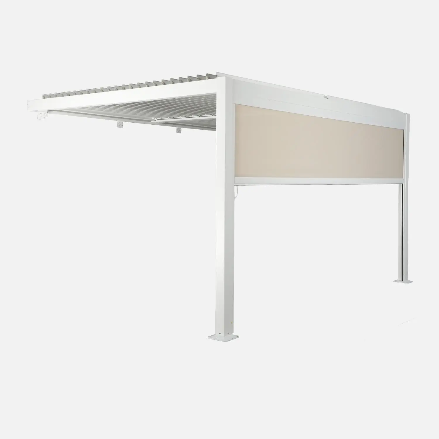 Pergola bioclimatique aluminium adossée 4x3m + 1 store 4m Palace