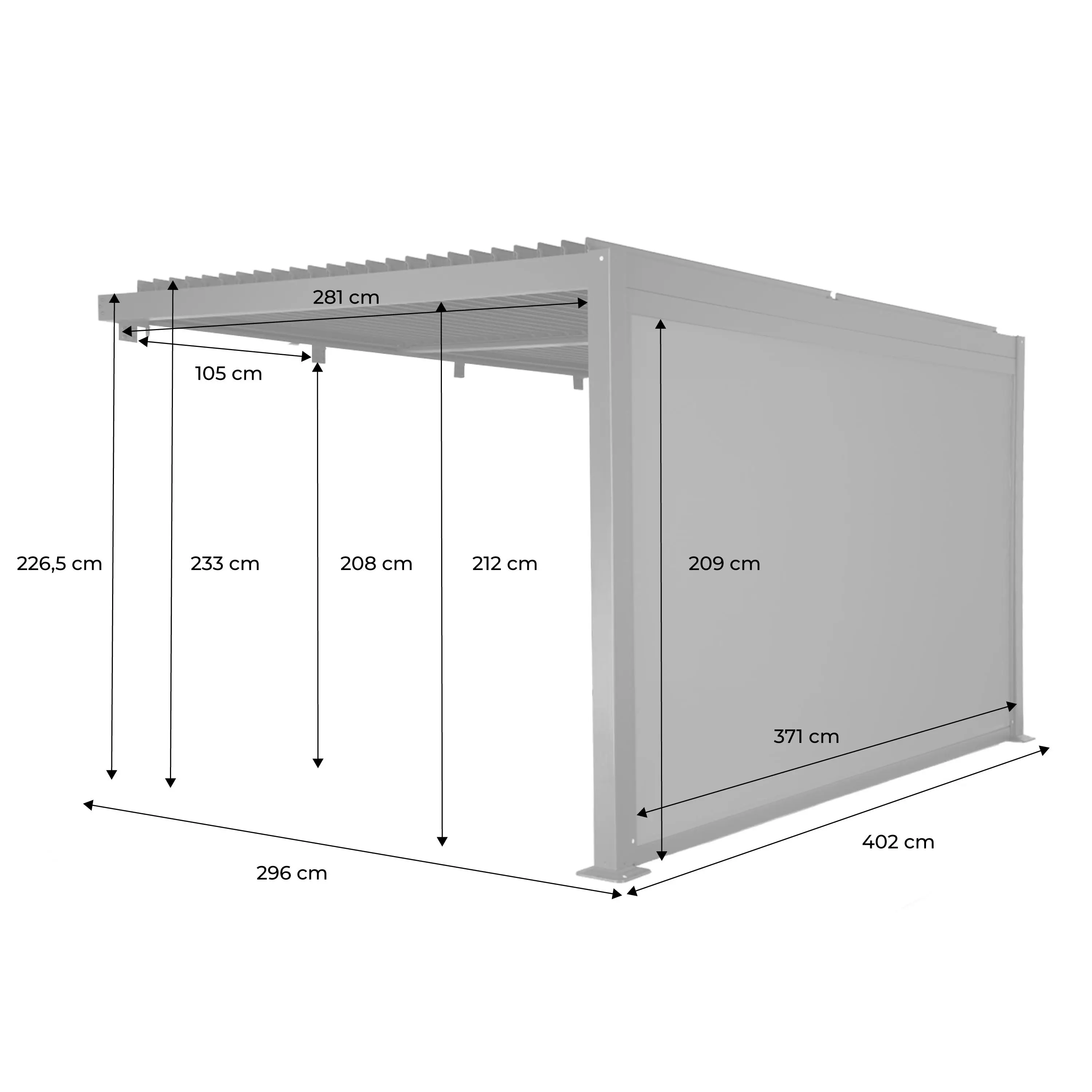 Pergola bioclimatique aluminium adossée 4x3m + 1 store 4m Palace
