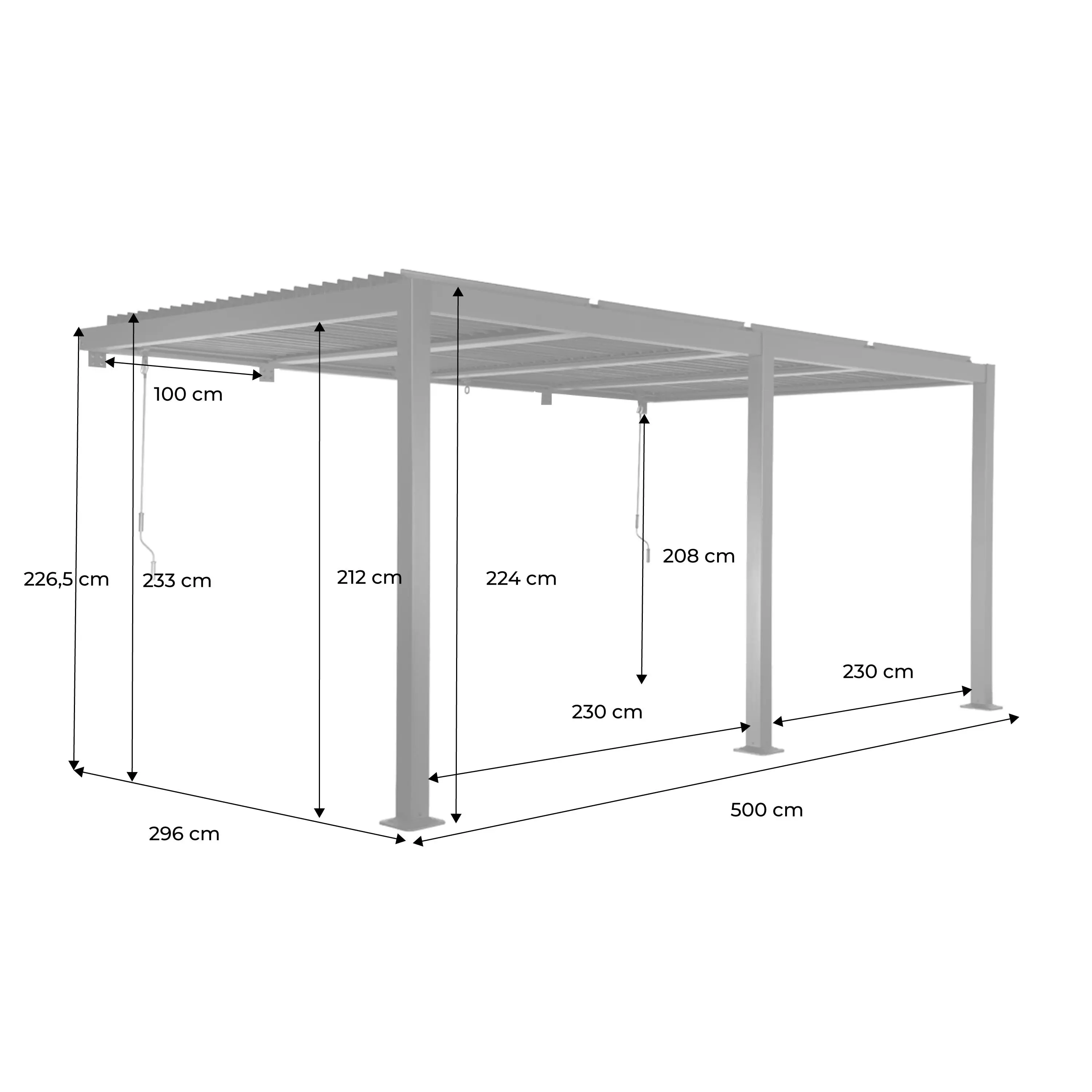 Pergola bioclimatique aluminium adossée lames orientables 5x3m Palace