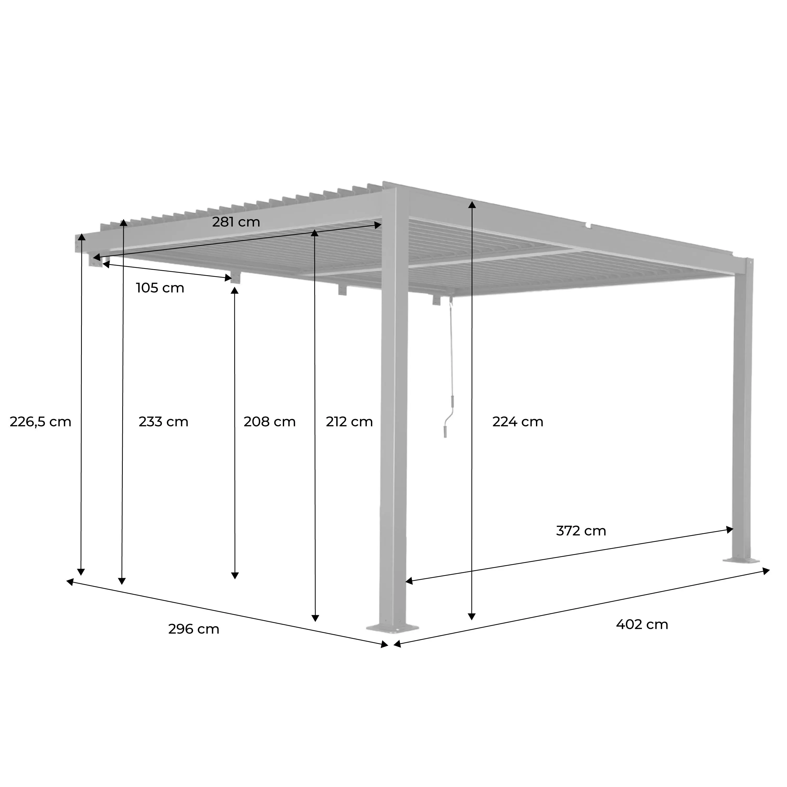 Pergola bioclimatique aluminium adossée lames orientables 4x3m Palace