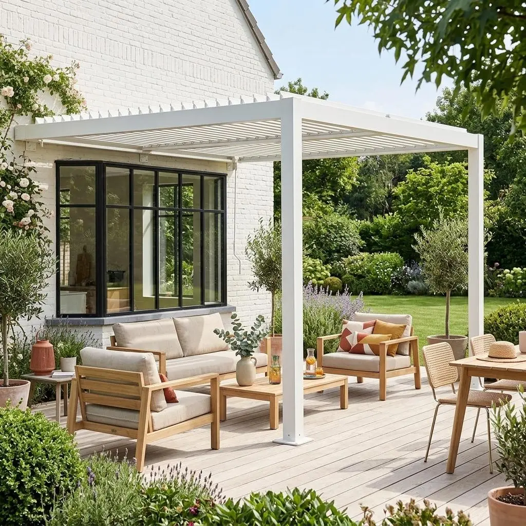 Pergola bioclimatique aluminium adossée lames orientables 3x3m Palace