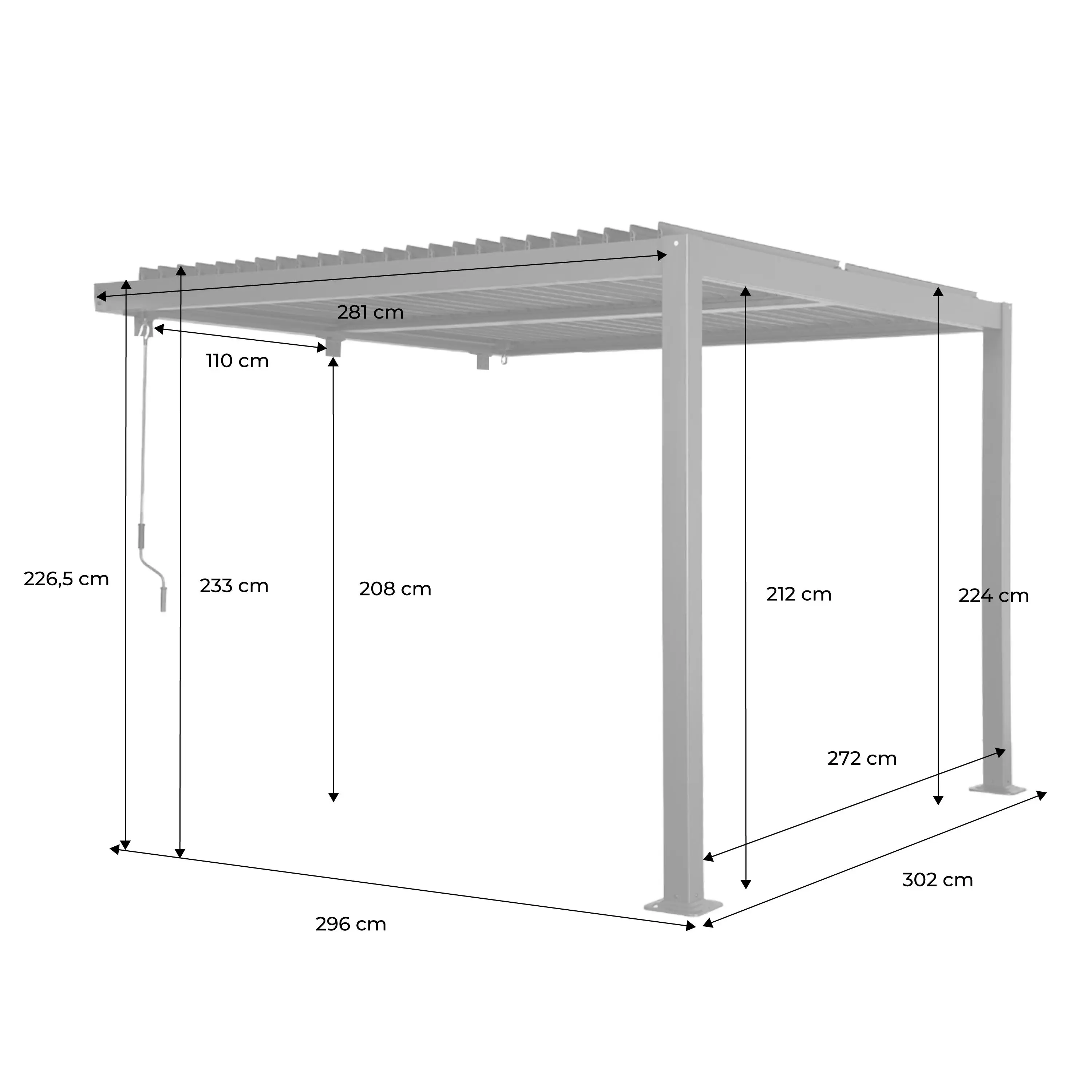 Pergola bioclimatique aluminium adossée lames orientables 3x3m Palace