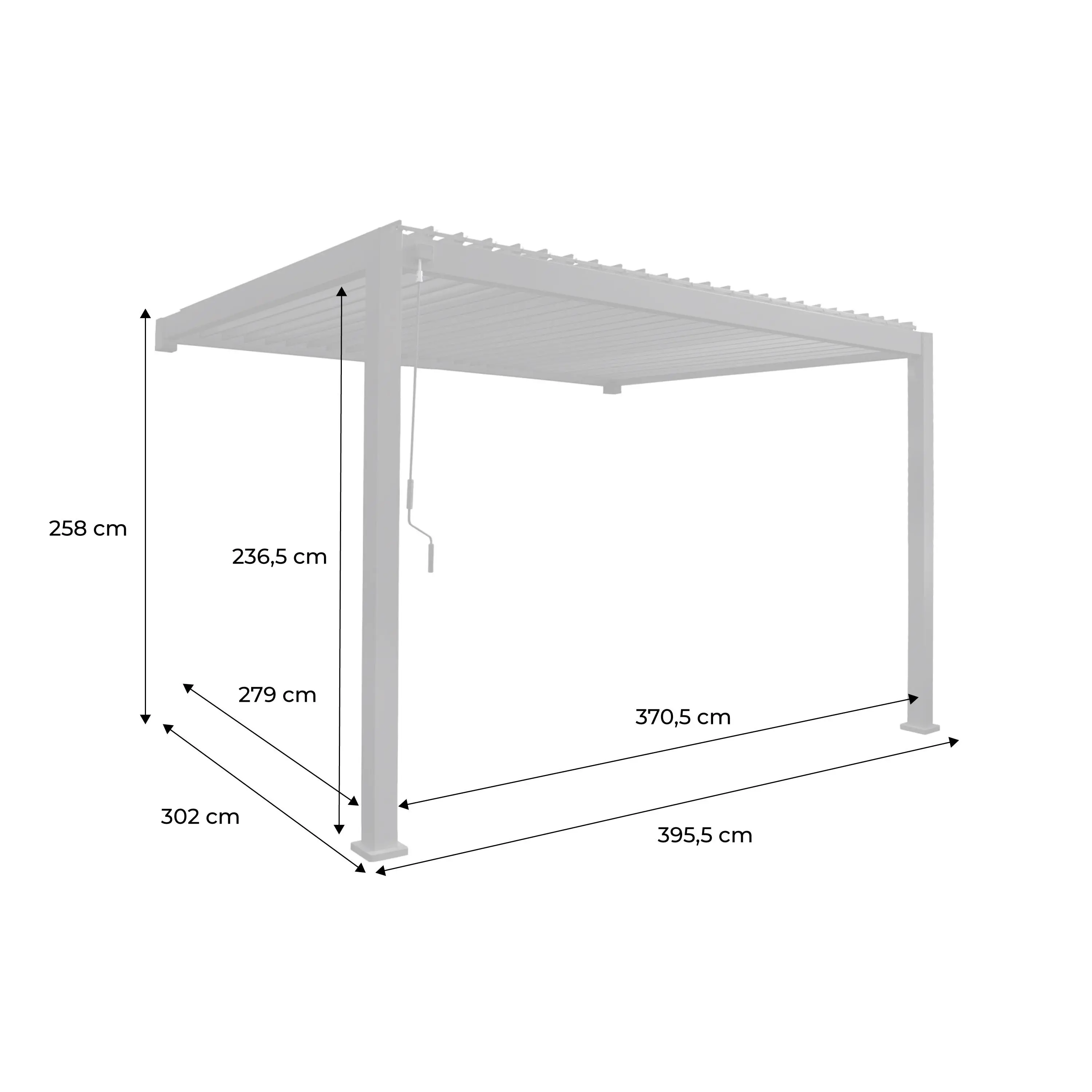 Pergola bioclimatique aluminium adossée lames orientables 4x3m Triomphe
