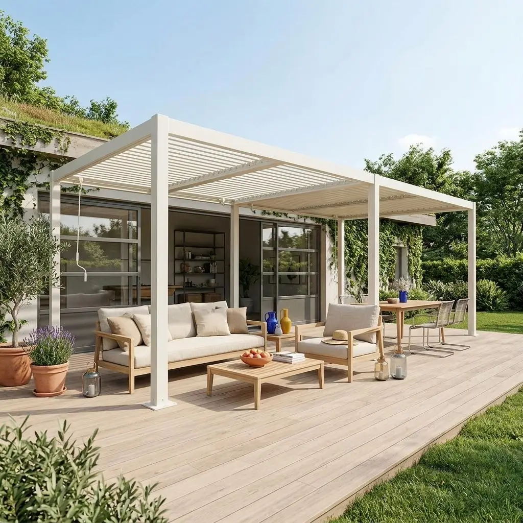 Pergola bioclimatique aluminium et acier lames orientables 6x3m Palace