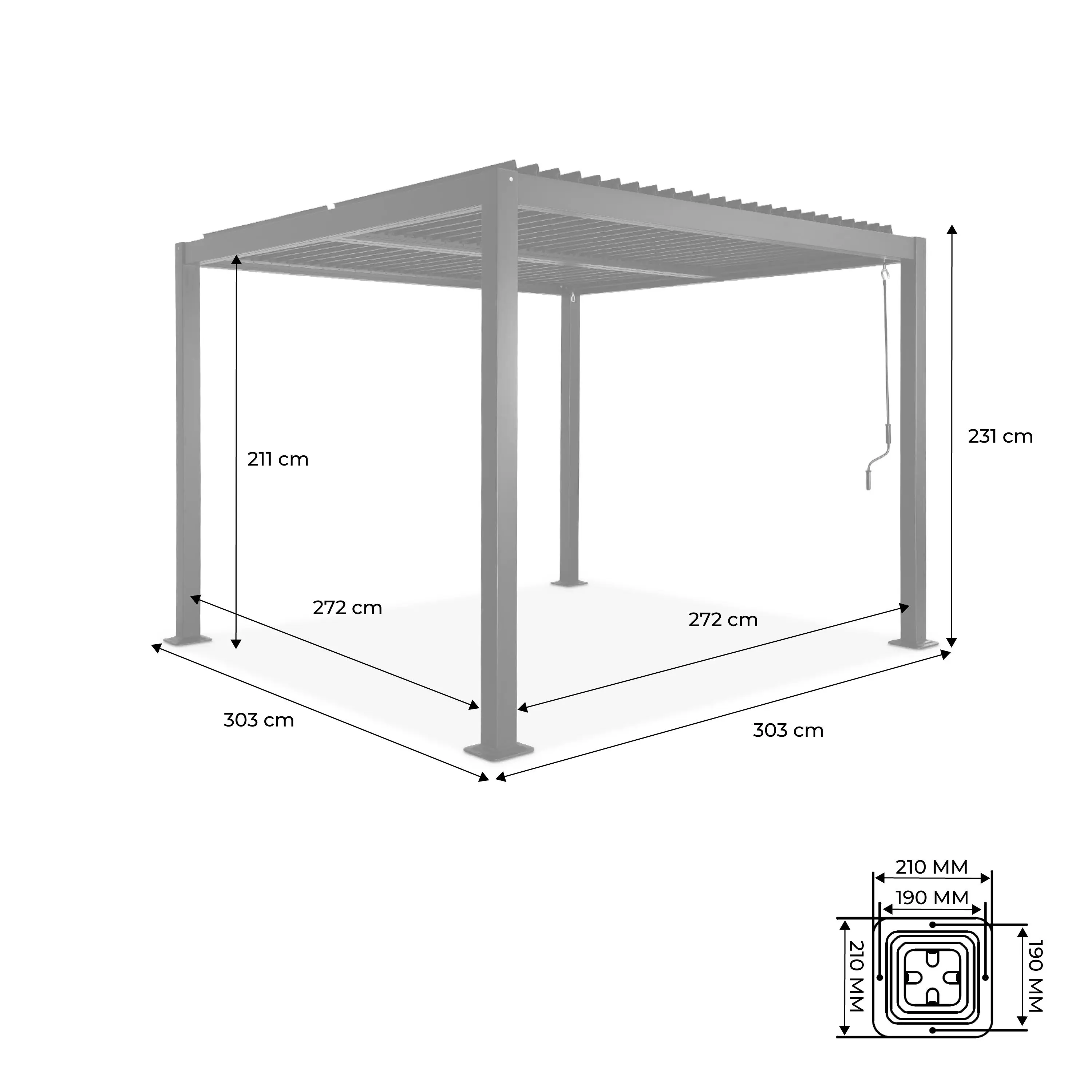 Pergola bioclimatique aluminium et acier lames orientables 3x3m Palace